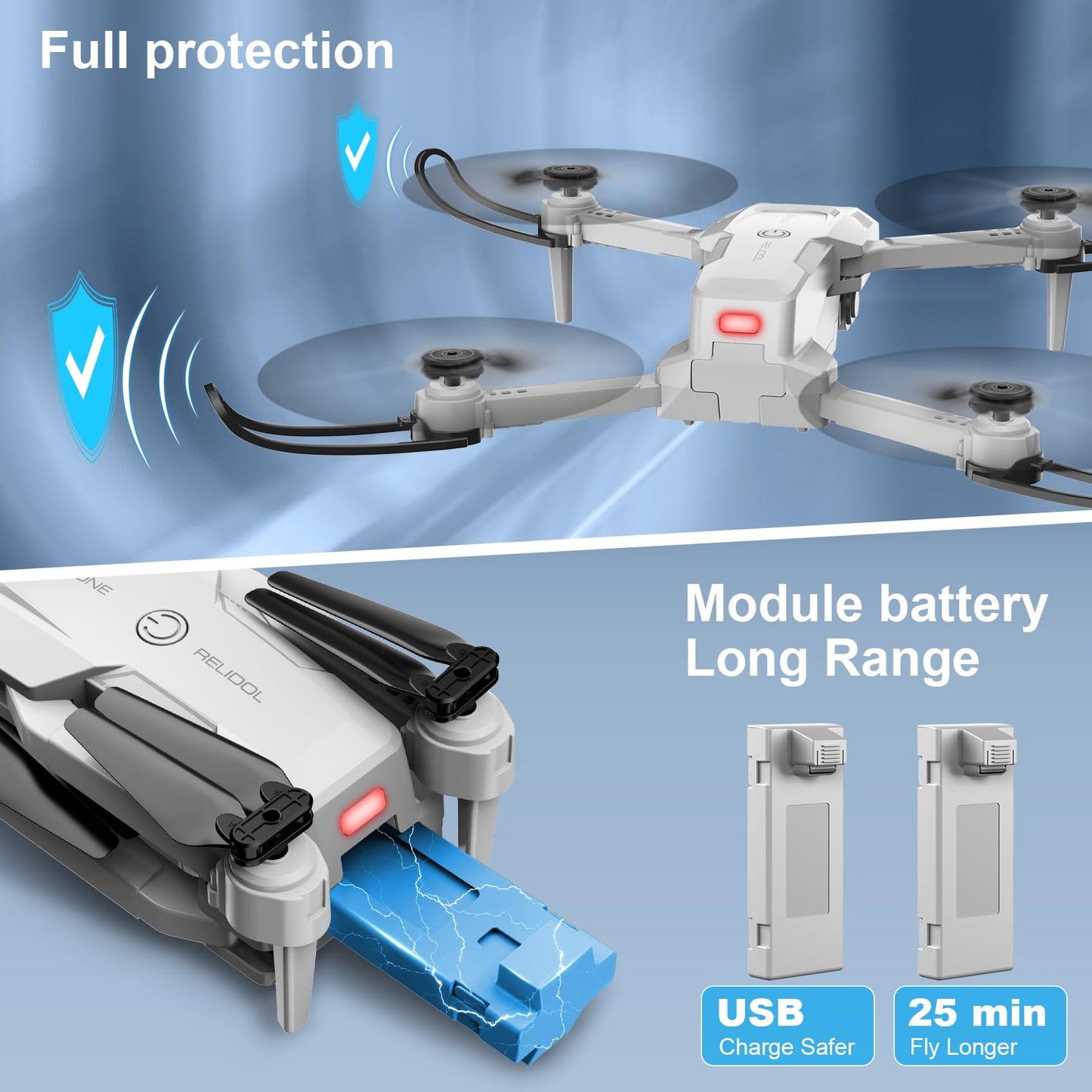 Drone with 1080P Camera - Foldable Remote Control Quadcopter with Gesture Control, 3D Flip, One Key Start, Emergency Stop, 2 Batteries, Easier to use, Toy for Adults Beginners, Grey