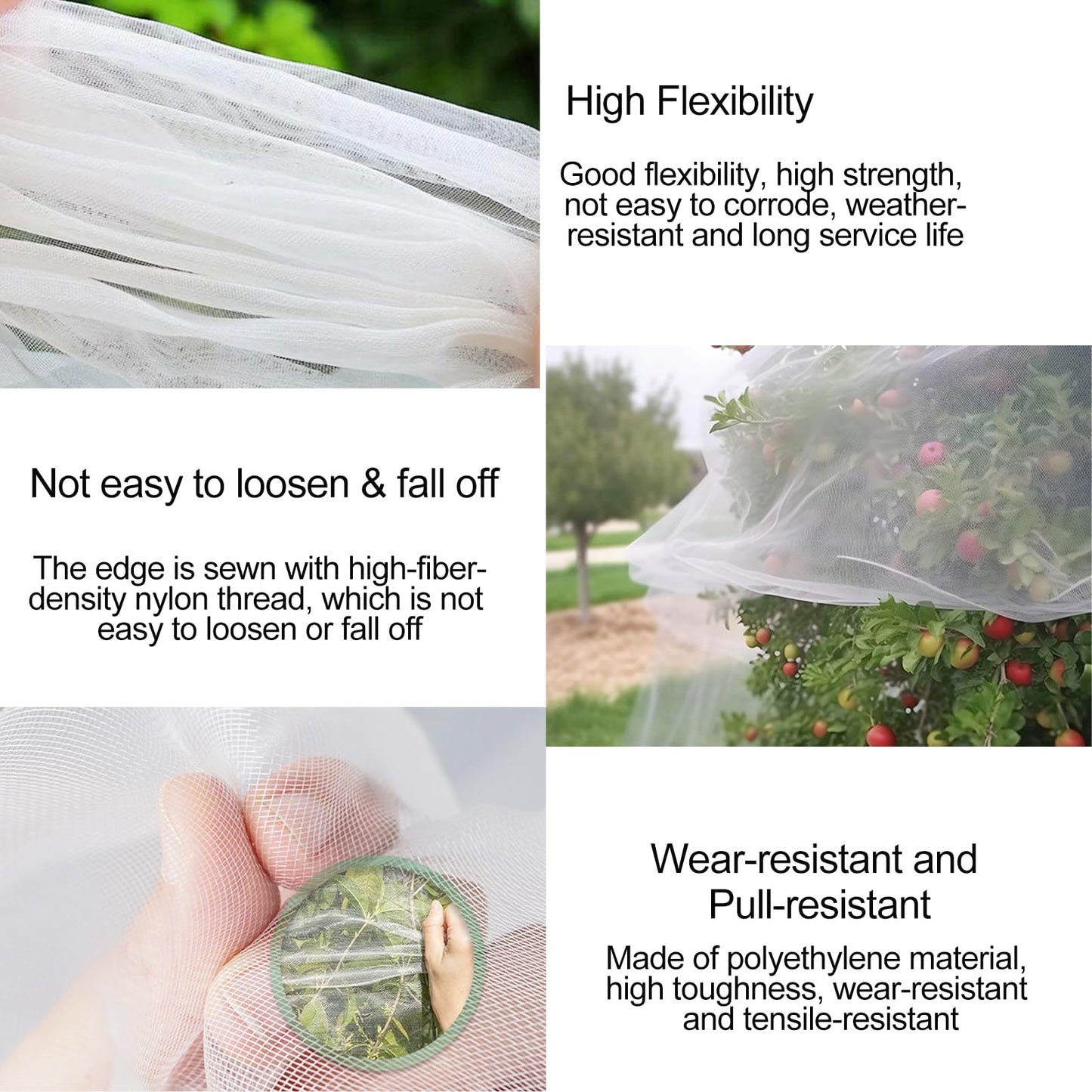 Garden Mesh Netting with Drawstring & Zipper,4PACK Mesh Netting Pest Barrier Protection Bird Mosquito Net Plants Cover for Patio Vegetable Plants Fruit Tree (4FTx5.9FT+2.3FTx3.3FT)