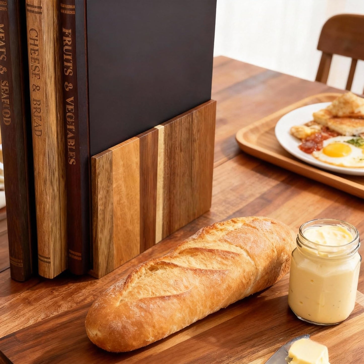 Wooden Cutting Boards for Kitchen, 3-Piece Acacia Wood Cutting Board Set with Stand, Cutting Board That Looks Like Books for Vegetables, Cheese, Bread & Meat, Decorative Chopping Board Gift Set