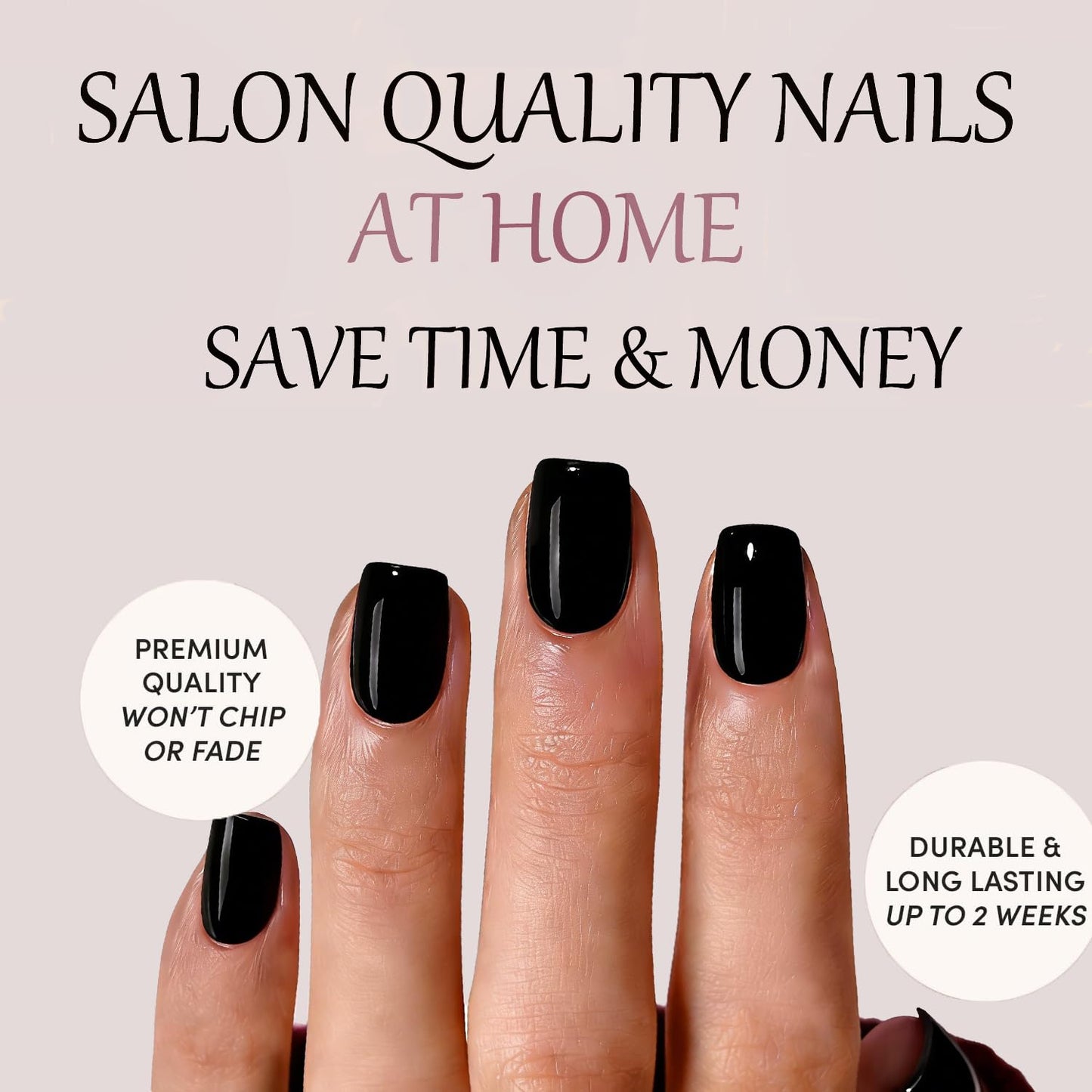 Black Press On Nails Square -Short Press On Nails with Nail Glue, Fit Perfectly & Natural Reusable Stick On Nails in 12 Sizes - 24PCS Soft Gel Glue On Nails Kit