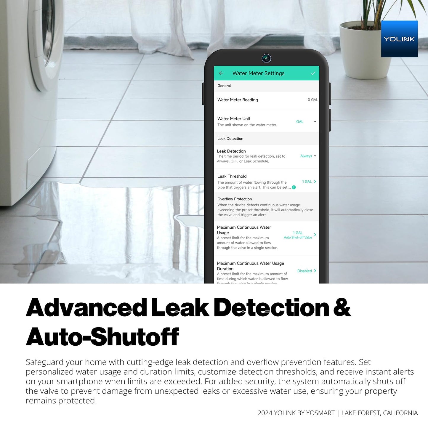 NSF Certified YoLink FlowSmart All-in-One Smart Water Meter & Auto Shutoff for 1.25" Pipes, LoRa Long-Range, Real-Time Leak Detection, 10-Year Battery, 80+ Device Ecosystem, Hub Included – YS5018