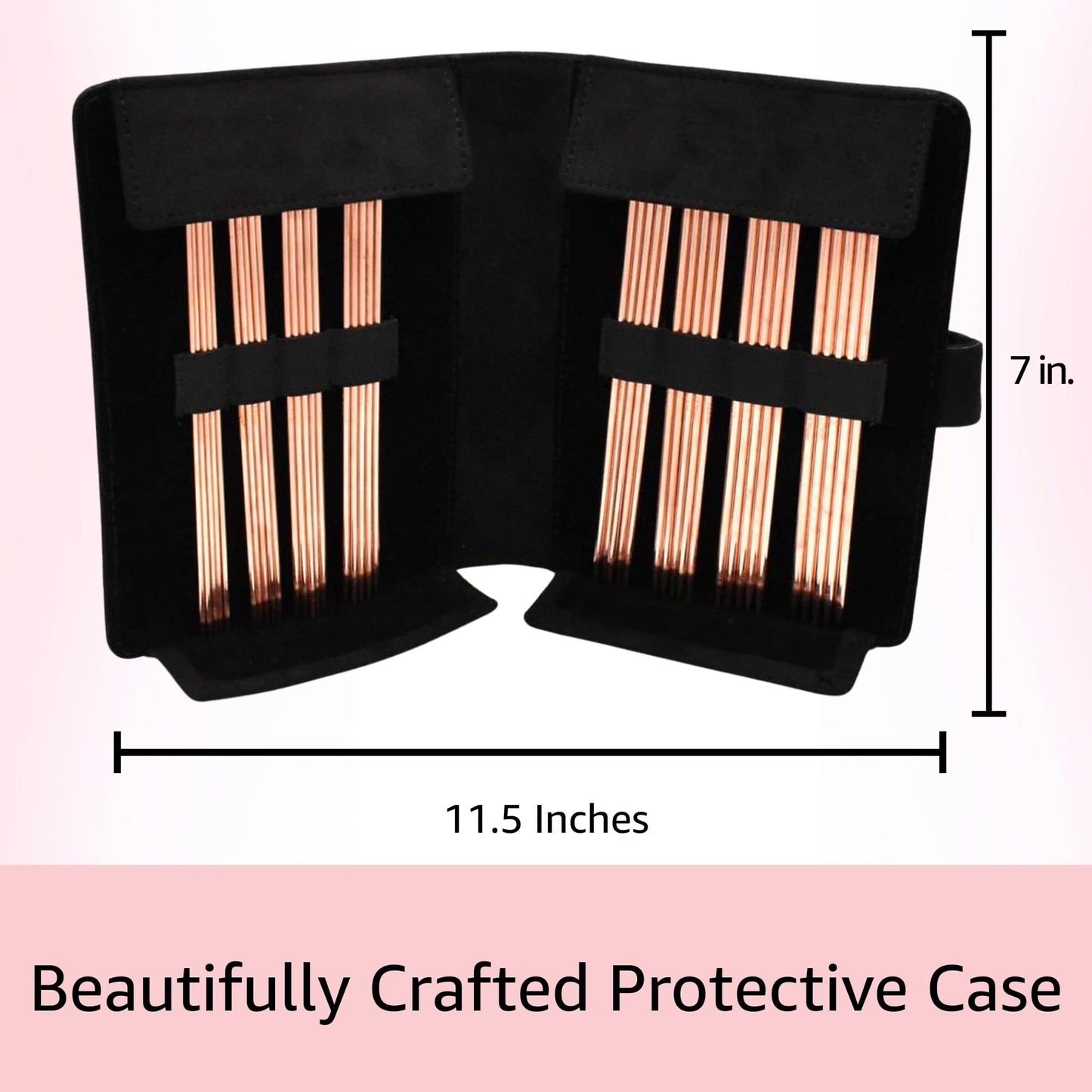 Lykke Cypra 6 in. Small Set US Sizes 0, 1, 1.5, 2, 2.5, 3, 4, 5 DPN Double Point Knitting Needles for Fingering, Sock, Baby, Sport, DK Yarn, Copper with Black VS Case, Project Bag