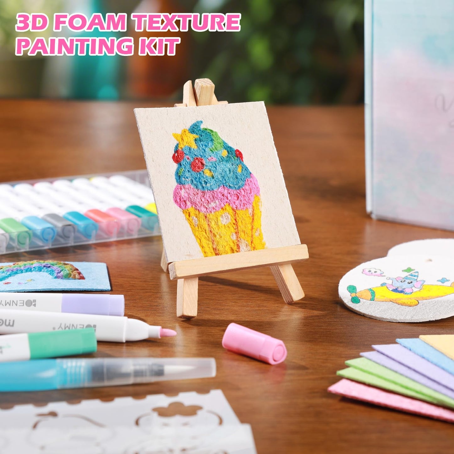 78 Pcs Magic 3D Foam Texture Painting Kit, Magic Puffy Paint Kit, Including 46 Pcs Foam Texture Paper, 24 Colors Acrylic Marker Pen, 4 Drawing Templates, 2 Water Brushes, Art Painting Kits