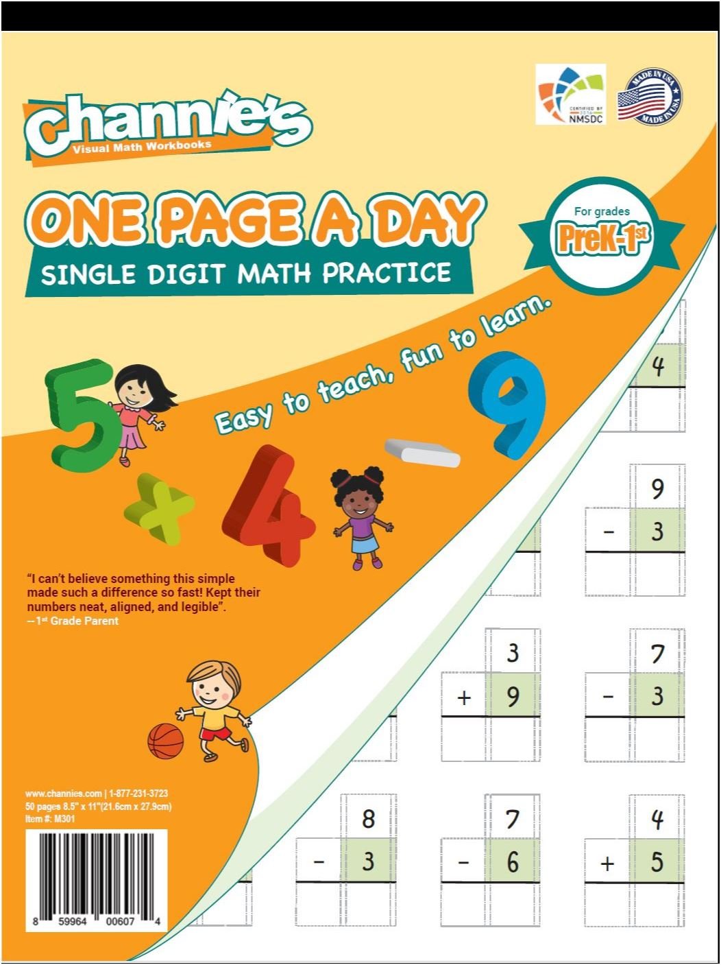 Channie’s All-in-One Visual Handwriting & Math Workbook Set for Pre-Kindergarten - 1st Grade Elementary School Students (5 Pack)