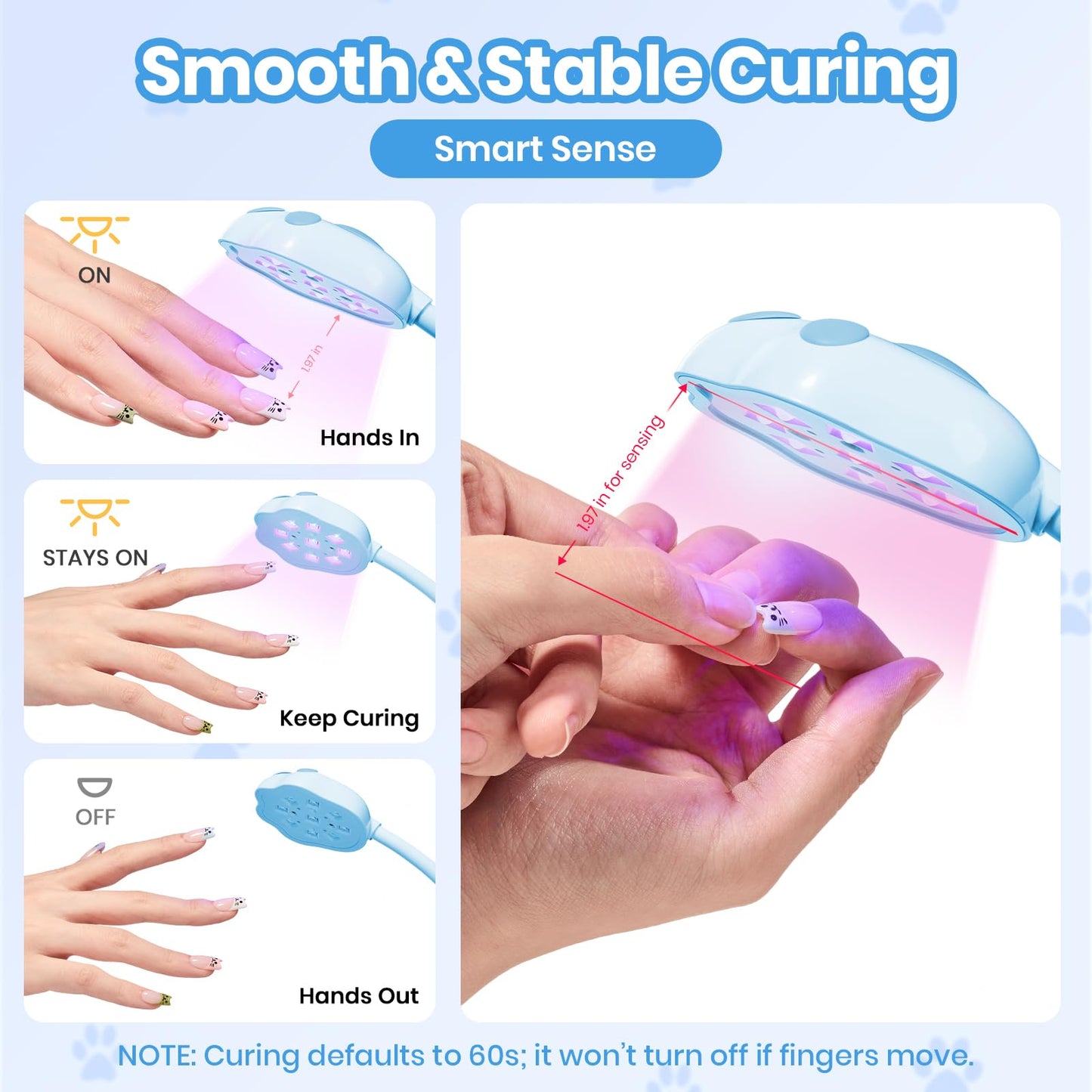 Beetles Gooseneck UV Nail Lamp - Meowgic BluePurr Mini LED Nail Light with 3 Timer and Countdown Display Flash Cure Lamp for Gel Polish Nails Glue Builder Gel Smart Sensor Cordless Nails Dryer