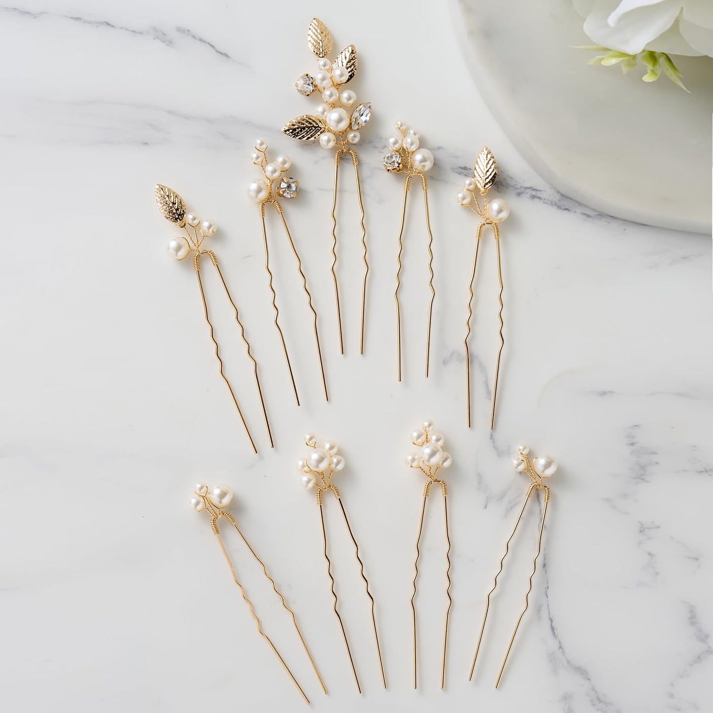SWEETV 9 Pieces Bride Hair Accessories Pearl Wedding Hair Pins Leaf Bridal Hair Piece Vintage Hair Headpiece Leaf Hair Clips Jewelry for Women Bridesmaids Brides Flower Girls