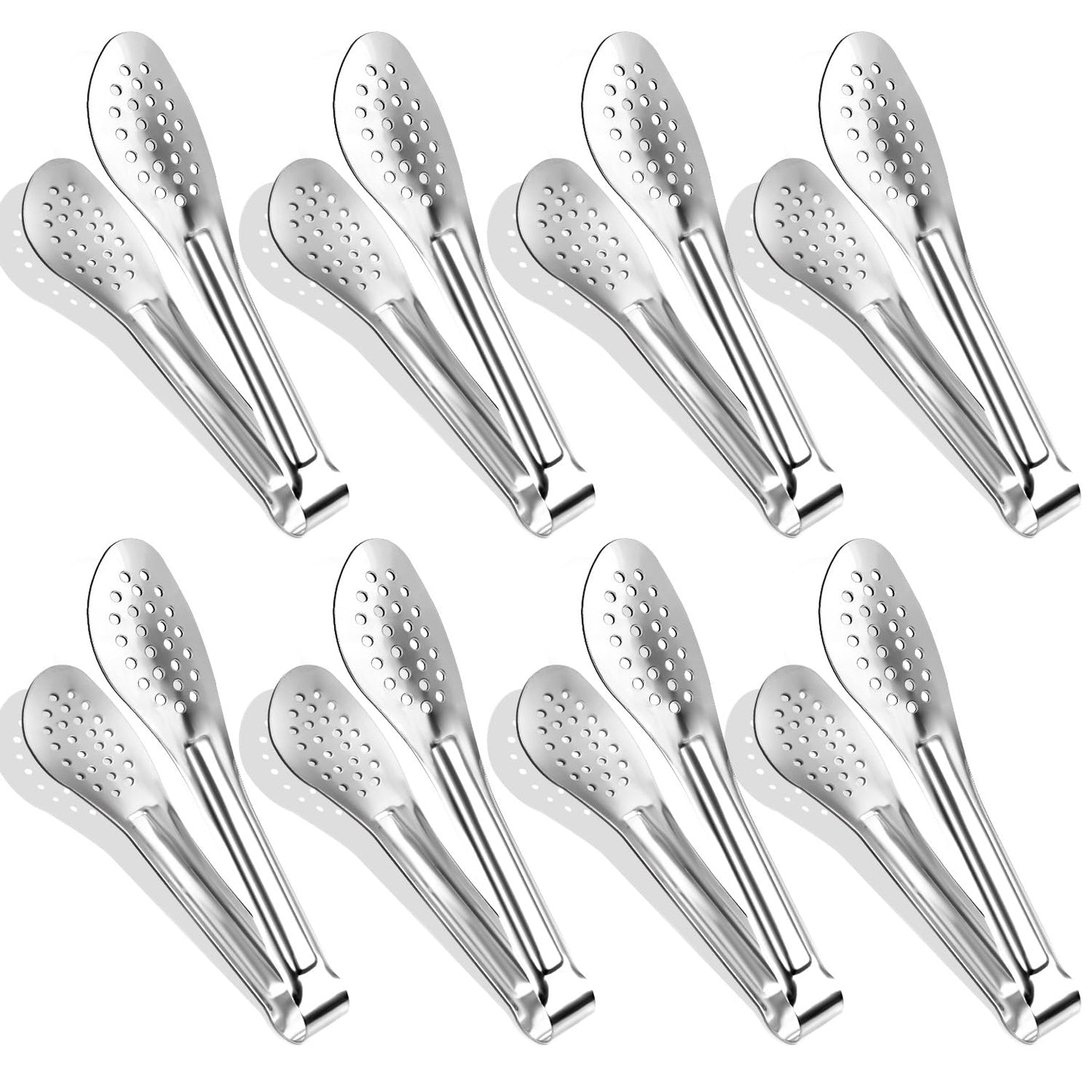 XEVOM Serving Tongs, 8 Pack, 7 Inch, Stainless Steel, Silver, Buffet Tongs