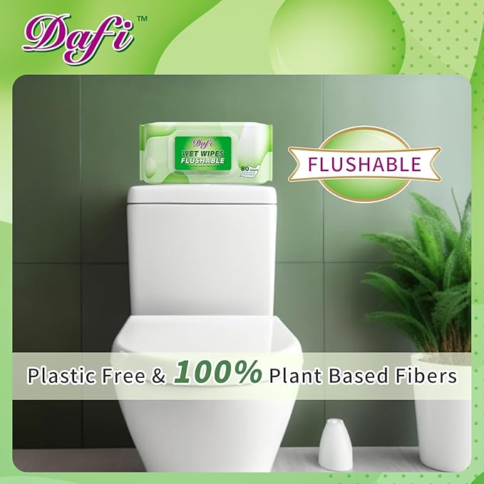 DAFI Flushable Wipes for Adult Wet Wipes, Total 240 Unscented Toilet Wipes Flushable, No Alcohol & 100% Plant Based Fibers, Septic and Sewer Safe Pack of 3