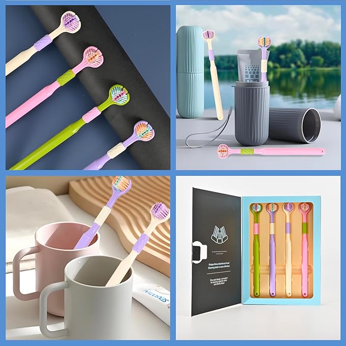 4-Pack Medium Toothbrush Set, Bulk Toothbrushes for Kids & Adults with Special Needs, Multi-Angle Cleaning, Medium Soft Bristles, White, Pink, Green, Purple