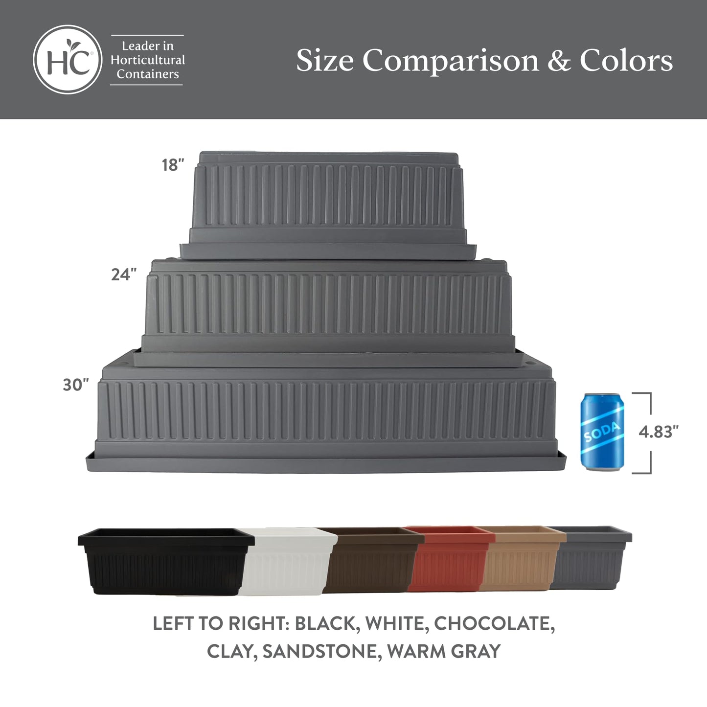The HC Companies Venetian Window Planter Box w/Drain Plug - Long Planter Box for Windowsills, Balconies & More - Plastic Large Rectangular Planters for Herbs & Flowers (24" Warm Gray, Pack of 1)