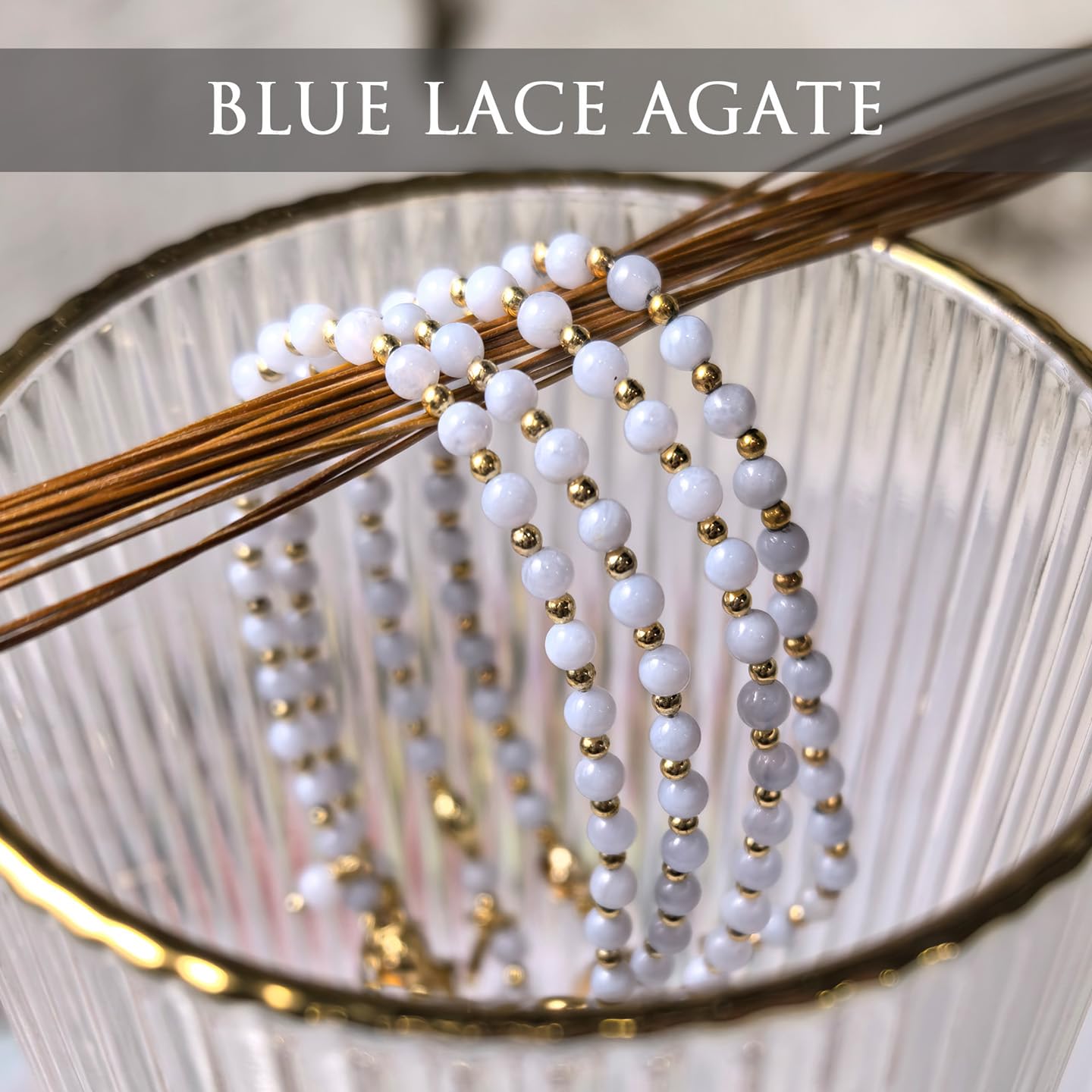 Morchic 3mm Blue Lace Agate Natural Gemstone Beaded Bracelet for Women, Dainty Tiny Charm Jewelry, Adjustable 7.1-8.6", Ideal Birthday Holiday Gift