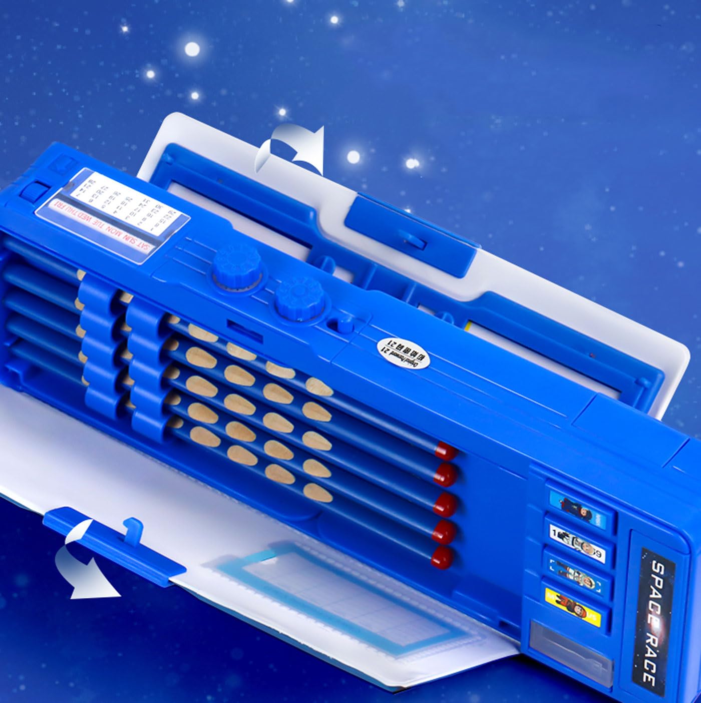 Pop up Multifunction Pencil Case for Kids Unique Stationery Set School Supplies Astronaut Pen Box for School Students Cute Pencil box for Boys with Sharpener Password Lock Schedule Whiteboard(Blue）