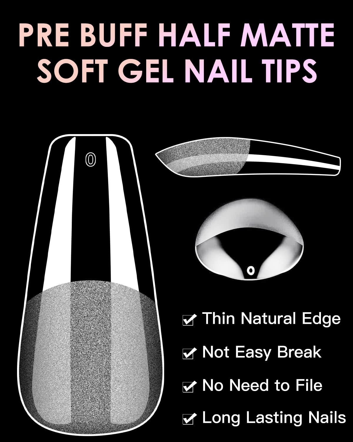 Soft Gel Nail Tips Medium Coffin, 120PCS Pre Buff Full Cover Nail Extenison Tips Half Matte Gel X Nail Tips BORNBYME