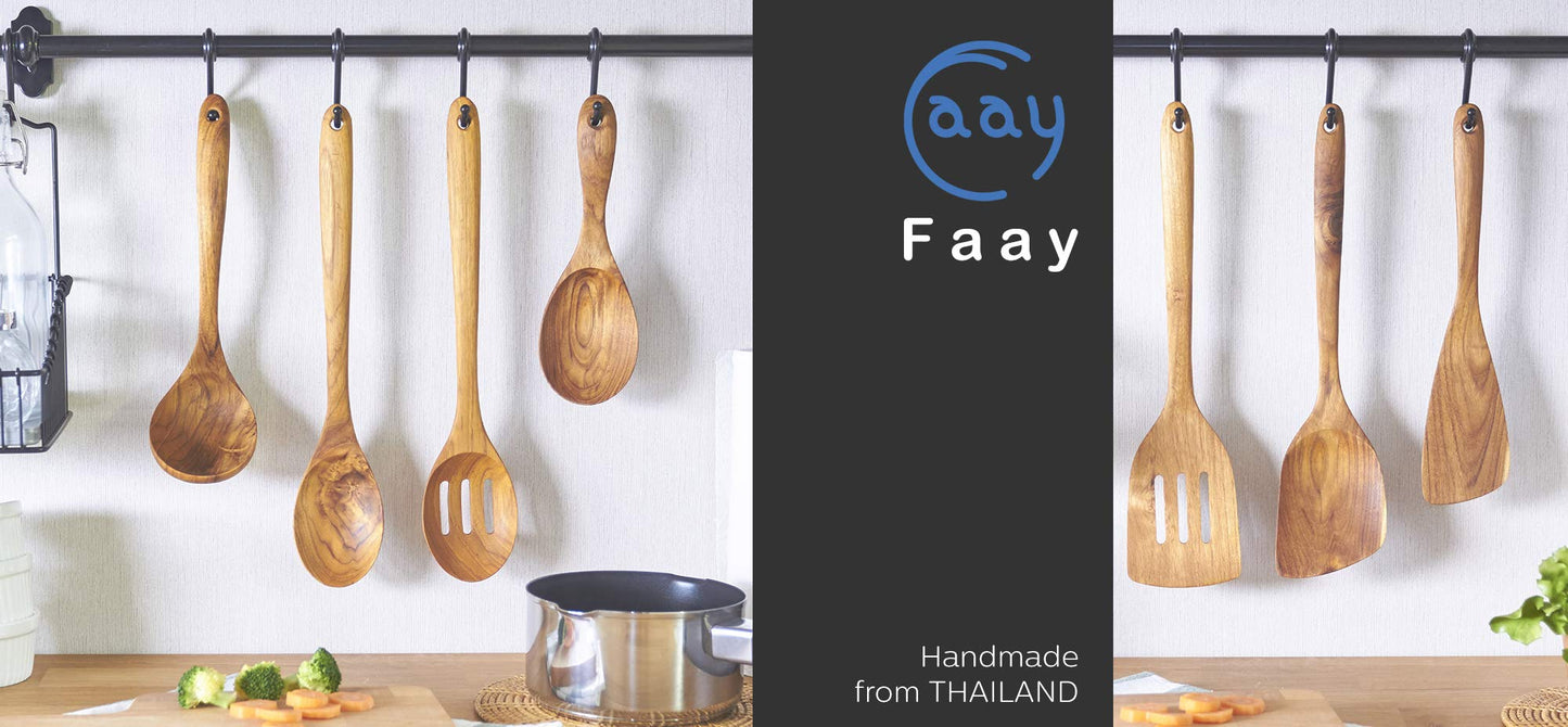 FAAY Premium Wooden Slotted Spoon, Handcraft from Teak | Healthy, Durable, High Moist and High Heat Resistance for Non Stick Cookware.