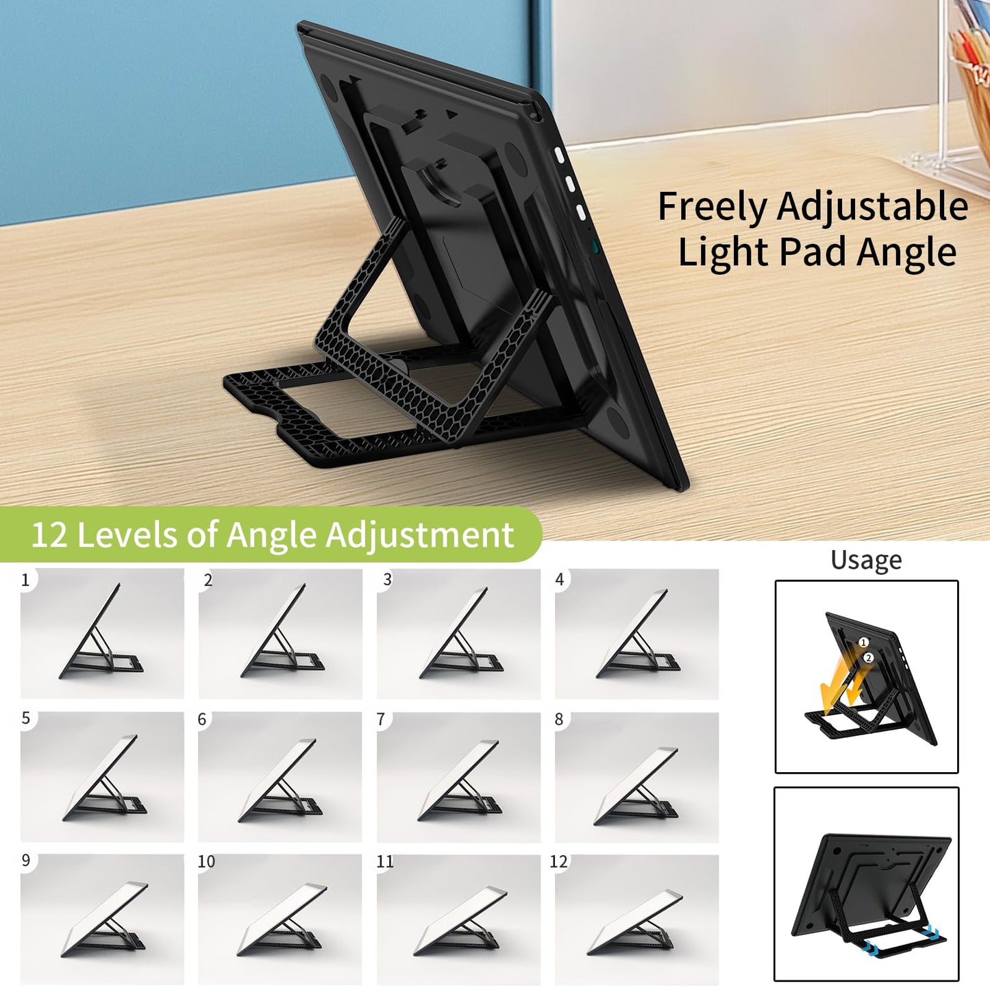 YINGWOND A3 Rechargeable Diamond Art Light Board with Padded Case,Side Physical Button,18.2 * 13.4 in Magnetic Light Pad Built-in Foldable Stand,Wireless Light Box for Tracing Drawing Sketching