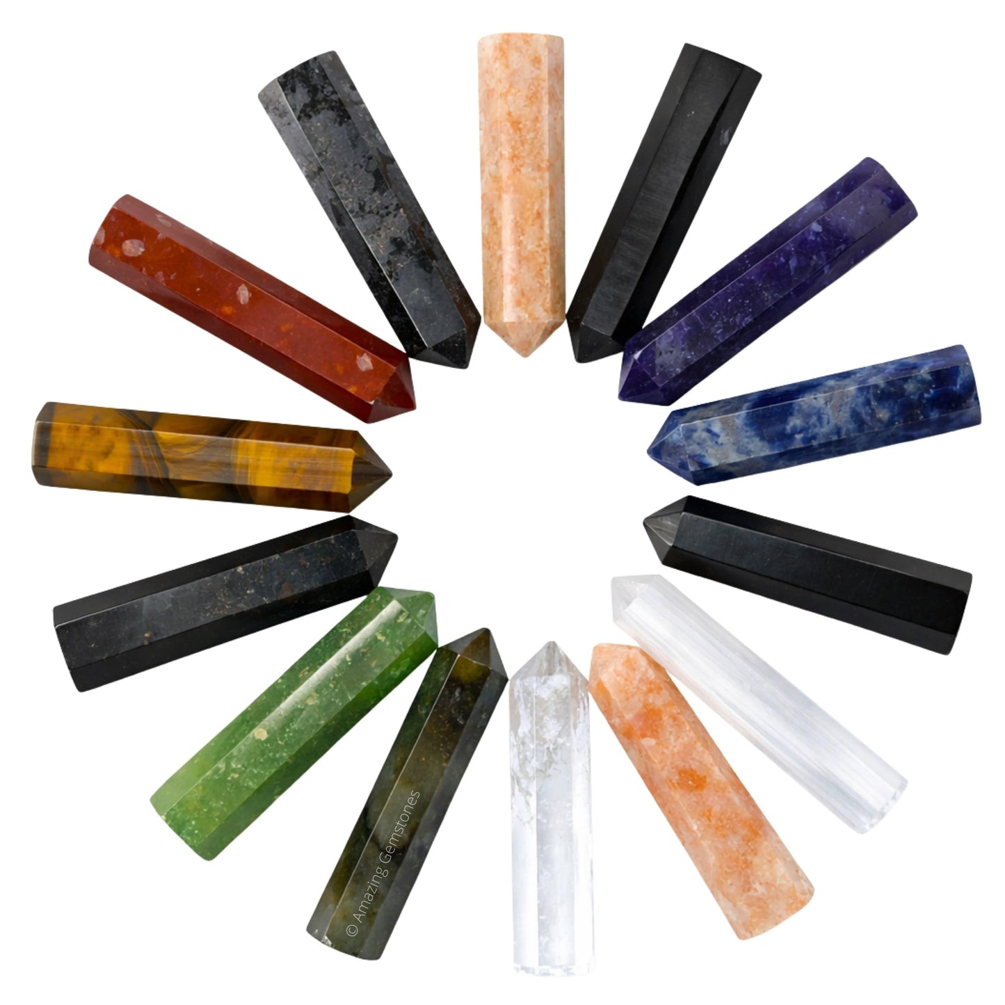 Amazing Gemstone Crystal Points Mix 14 Pcs Healing Crystals and Stones - Hexagonal Healing Point Bulk Crystals for Crafts - Premium Gemstones and Crystals