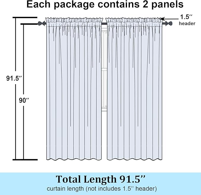 Simplebrand White Sheer Curtains 90 Inches Long, Light Filtering Rod Pocket Solid Color Window Sheer Curtain Panels, Elegant Curtains & Drapes for Living Room, Bedroom 2 Panels (White, 59" W x 90" L)