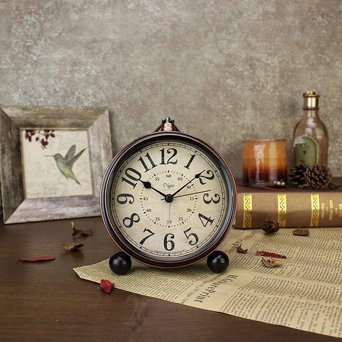 Maxspace 5.5 inch Black European Style Retro Silent Desk Alarm Clock Non-Ticking Whisper Battery Operated, HD Glass Face, Easy to Read for Indoor Decor