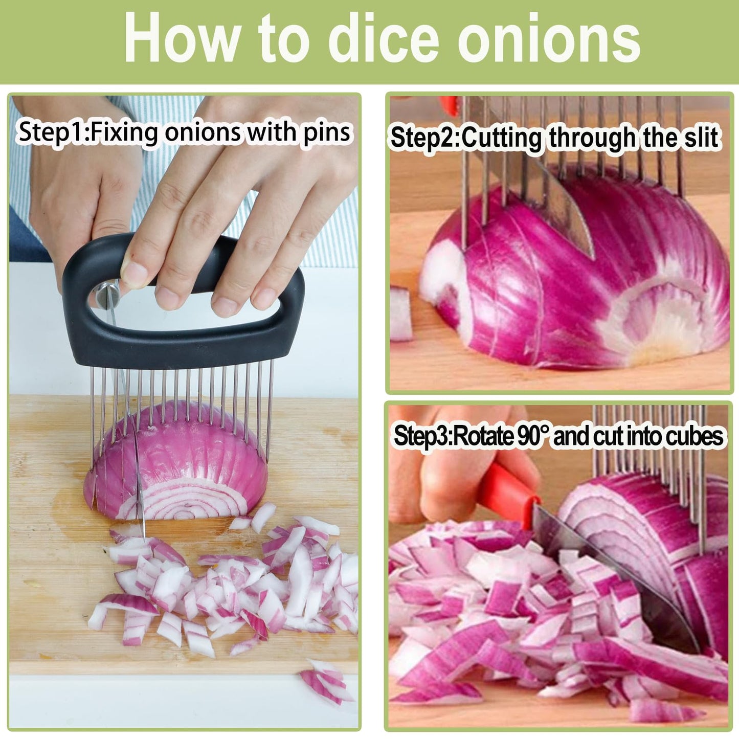 NOVANO Large Onion Slicer & Meat Tenderizer,Kitchen Cooking Tool for Tenderizing, Onion Cutter Vegetable Chopper, Stainless Steel Tomato Slicer with 16 Long Needles, for Potato Lemon
