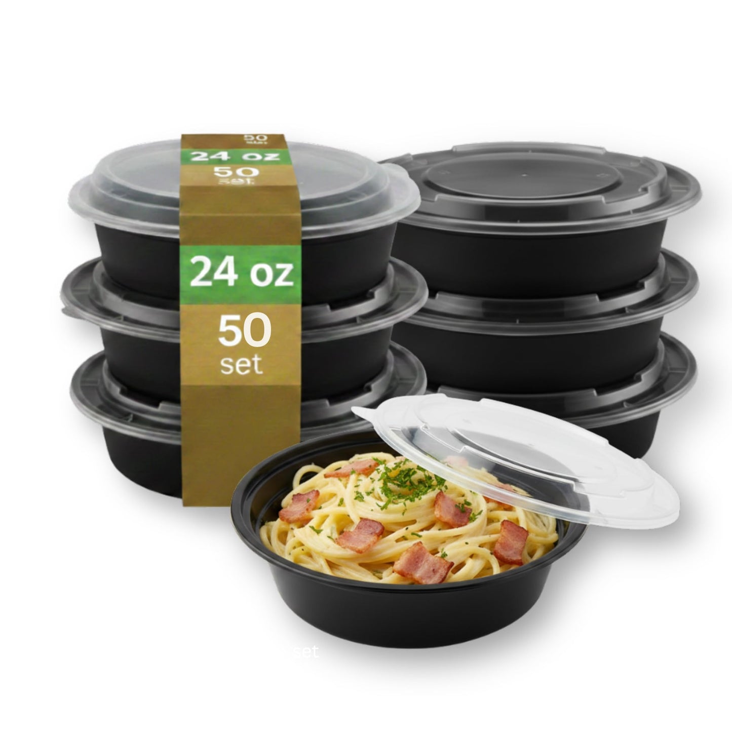 ProTakeOut [24 oz Round Meal Prep Containers with Lids – BPA-Free Food Storage Containers, Bento Box for Restaurant & Catering Use, Stackable, Microwave, Dishwasher, Freezer Safe – 50 Pack