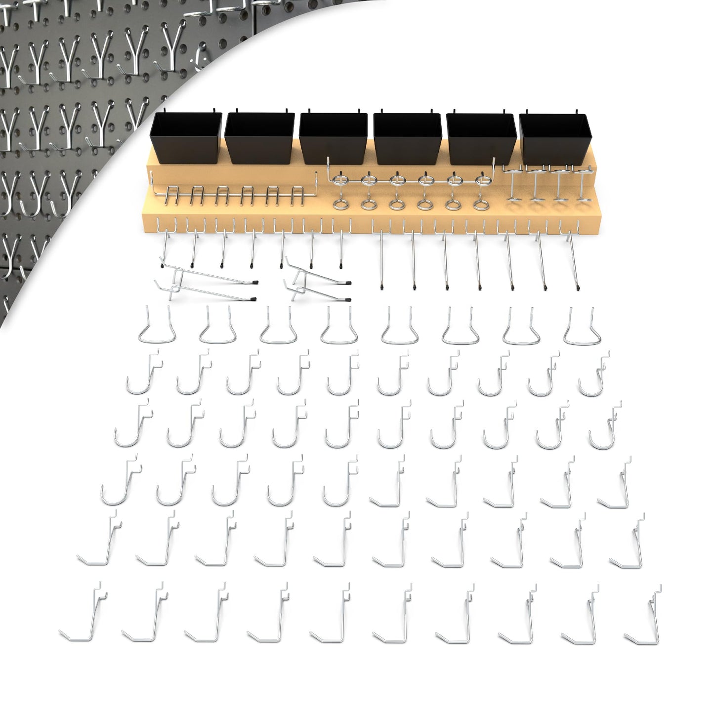 HUHOLE 86 Piece Pegboard Hooks Assortment Kit with Pegboard Bins Garage Tool Organizer Set Fits 1/8 and 1/4 Inch Peg Board Accessories for Workbench Craft Room and Kitchen Storage