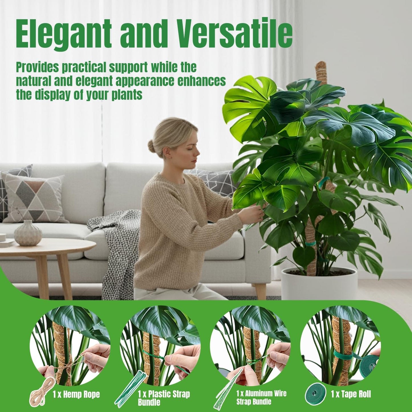Mcbazel 47 Inch Moss Pole for Plants Monstera, Monstera Plant Support Stick, Bold Version Bendable Moss Poles Plant Support Stick for Large Climbing Plants, Stick Support Stake Kit for Potted Plants