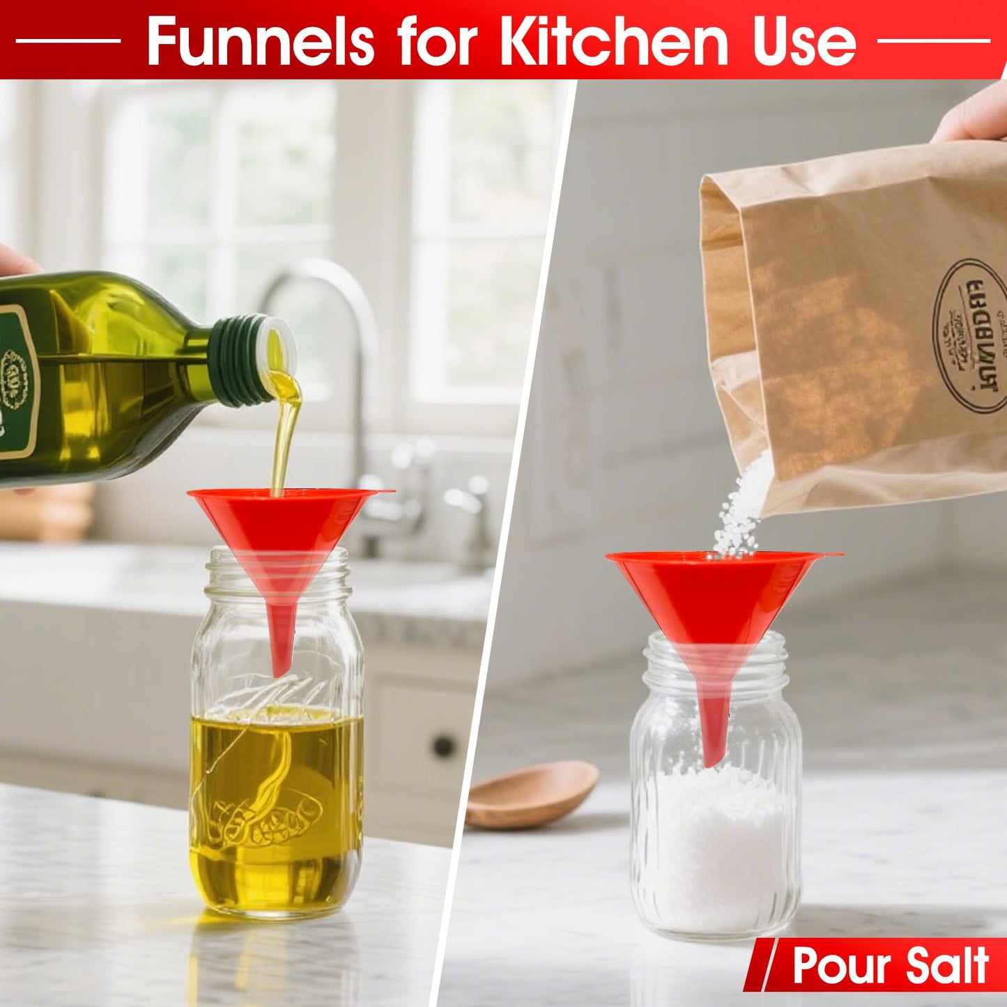 DEDC Oil Funnels Plastic Set for Car Automotive Kitchen Mini Small Large Red (7 PCS Oil Funnels)