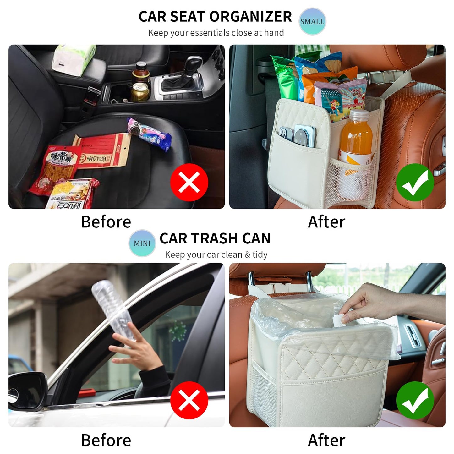 FrgKbTm 2Pack Car Seat Back Hanging Bag Car Document Holder Multi-Pocket Bottle Bag Storage Box Organizer Travel Tidy Pouch Pocket Kids Beige