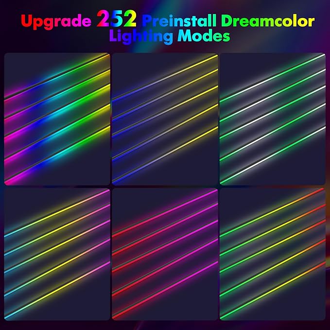New Version Dreamcolor Acrylic Car Interior Lights 10 in 1 RGB LED Strip Lights APP Control Zoned Control System 252 Color Modes DIY Fiber Optic Ambient Lighting Kits Music Car Neon Lights
