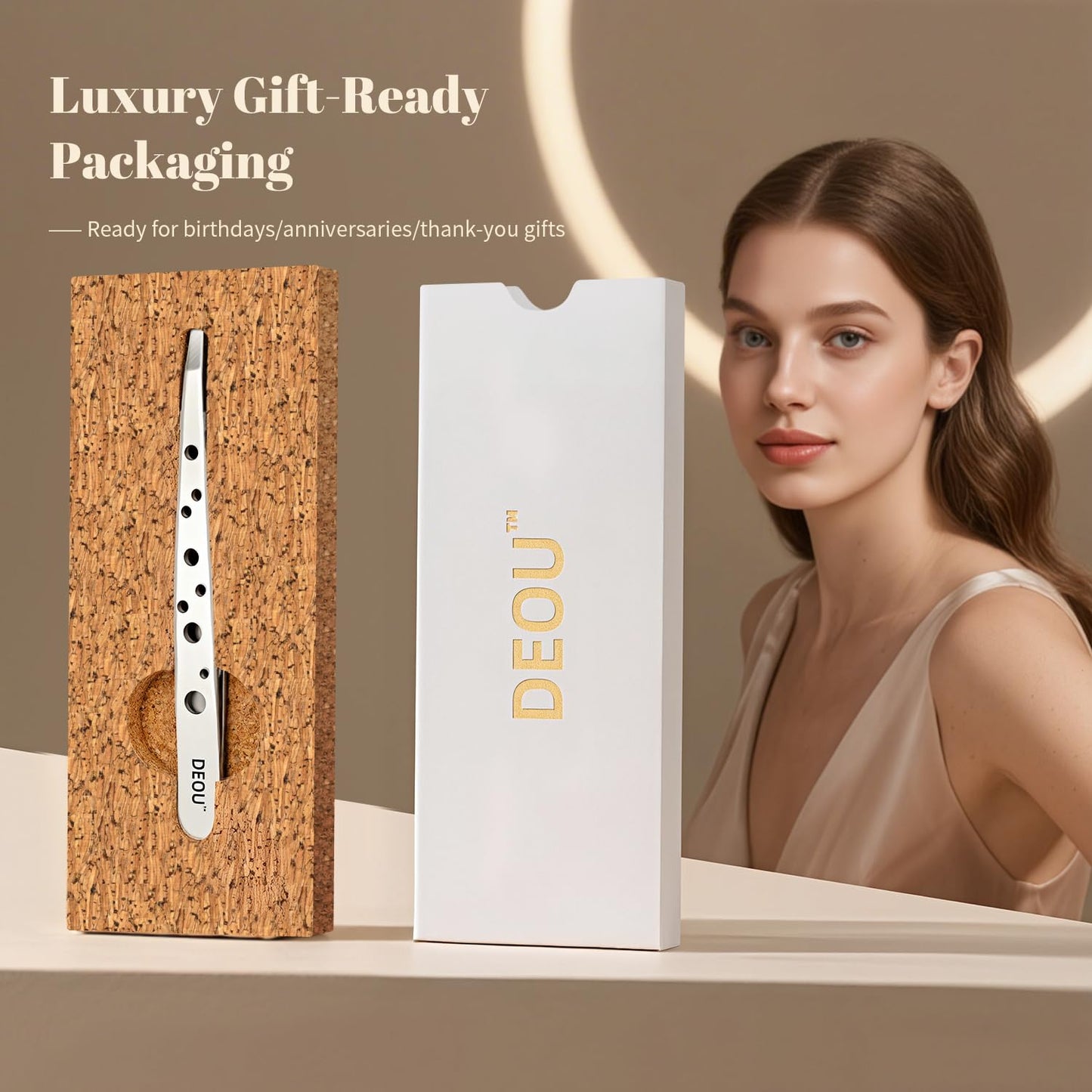 DEOU Professional Eyebrow Plucker & Tweezers - Stainless Steel Tool for Brow Shaping, Hair Removal & Precise Grooming, 9-Hole Non-Slip Grip, Unisex, Gift Box Included