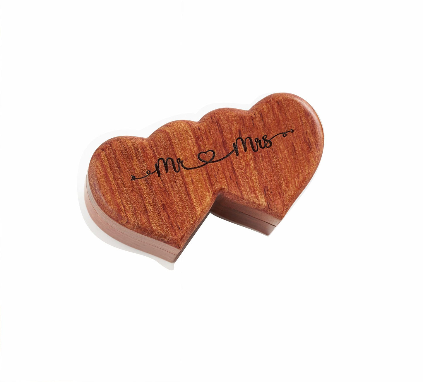 Handicraftviet Ring Box Mr and Mrs – Handmade Heart Shape Ring Box for Wedding Ceremony, Wedding Ring Holder Small Engraved for Engagement/Proposal, Rustic Ring Boxes (Wood Ring Holder)