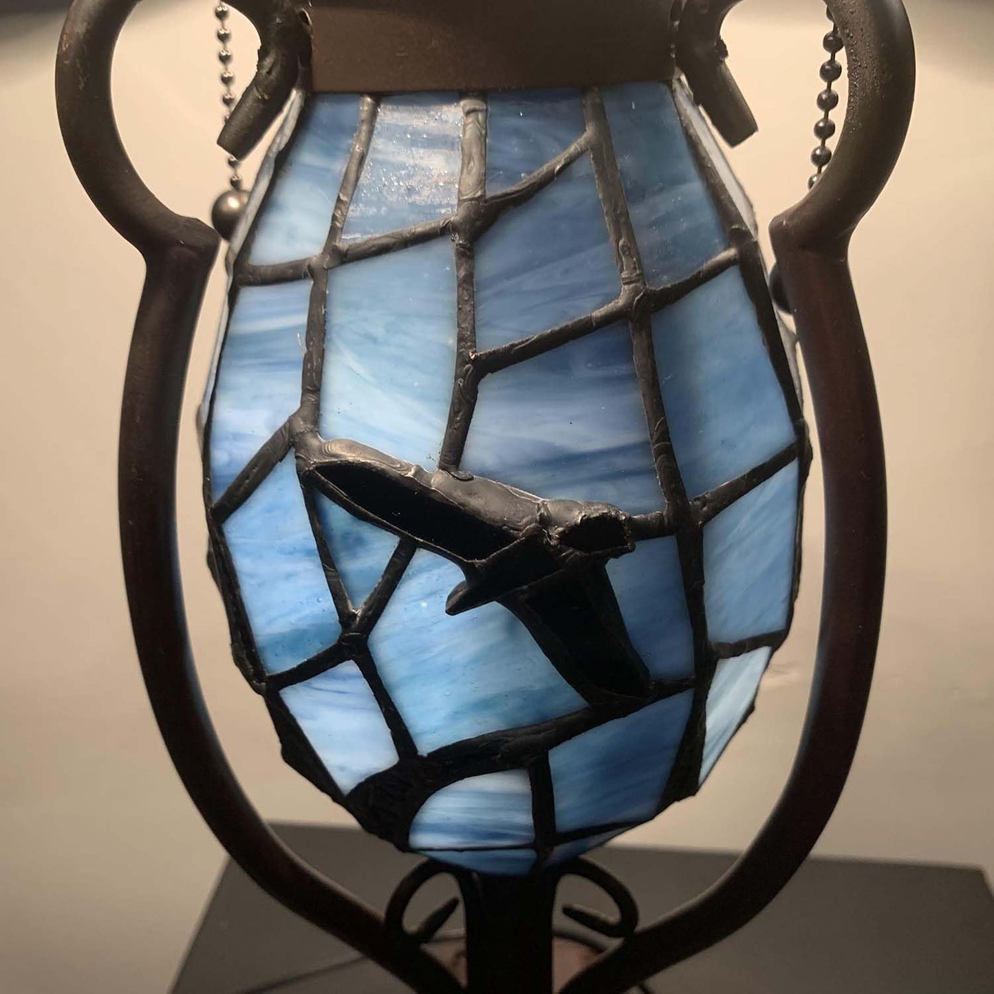 Bieye L10954 Raven Sitting on Bare Tree Branch in Full Moon Night Tiffany Style Stained Glass Table Lamp for Home Decor (Dark Blue, 16Wx24H)