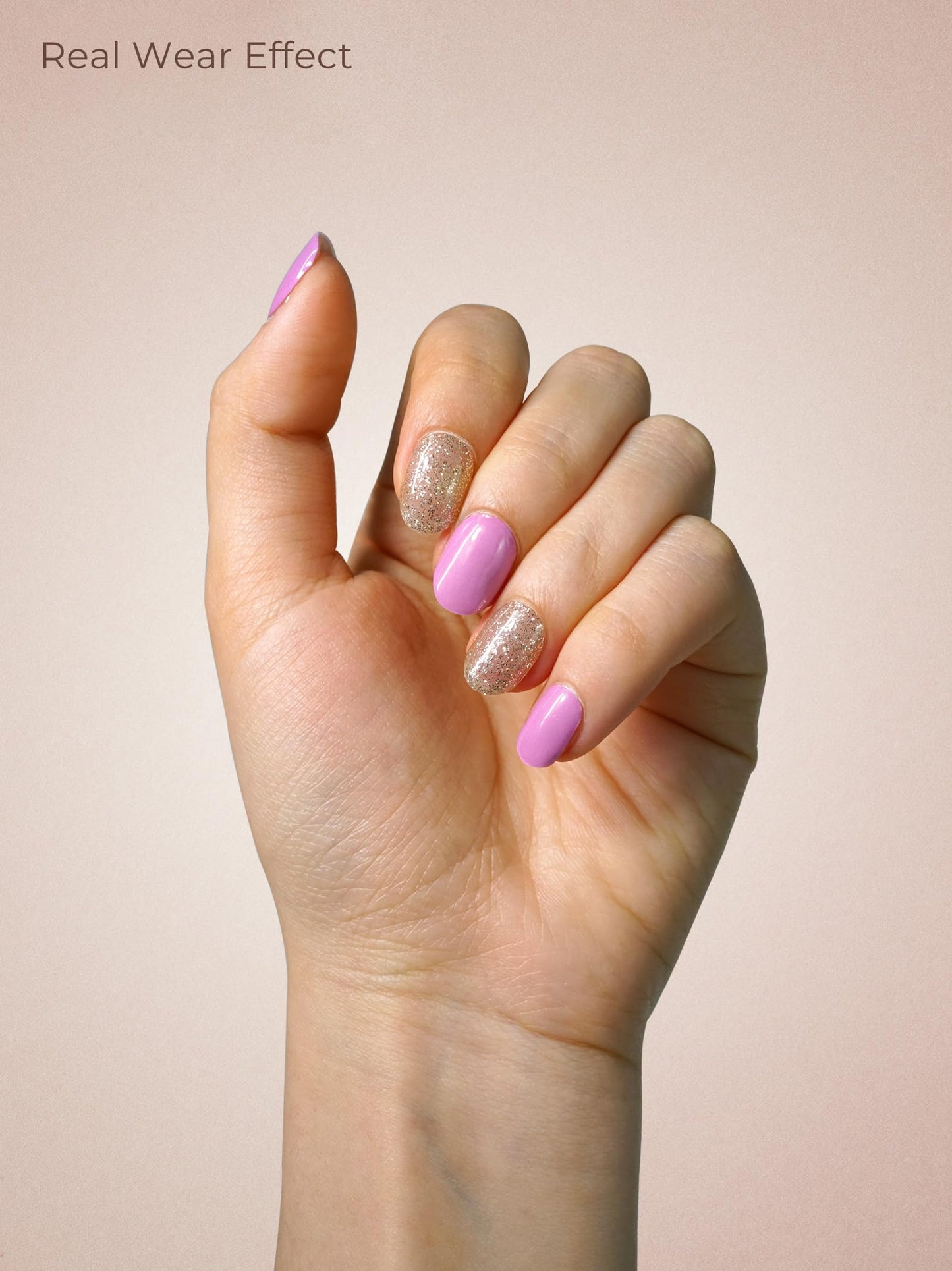 Beaolata Real Gel Nail Strips (No UV Light Needed) - 44Pcs Salon Quality Nail Stickers - Long Lasting Polish Wraps for Women, Easy Apply & Remove (Peach Pink)