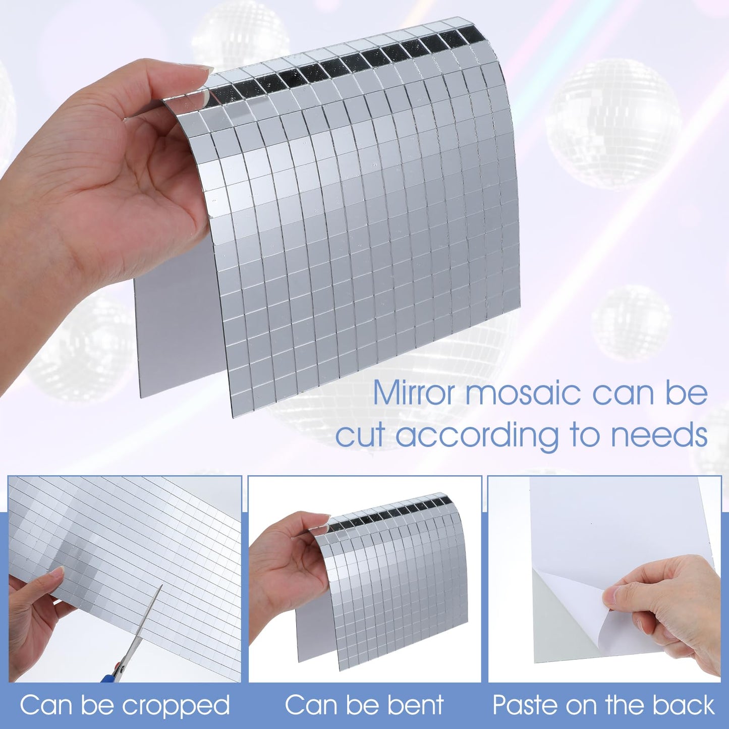 4500 PCS/10 Sheets Mirror Tiles Self Adhesive, 10x10mm Disco Tile for DIY Craft, Home & Party Decoration, Sparkling Glass Mirror Mosaic Tiles for DIY Craft Decoration, Art Collage (Silver)