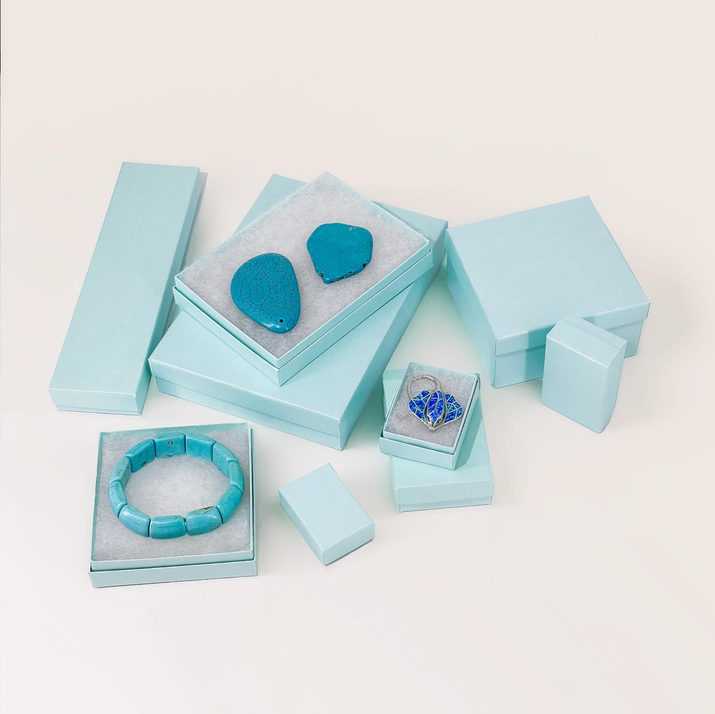 TheDisplayGuys - 25-Pack #33 Cotton Filled Cardboard Paper Jewelry Boxes Gift Case - Pearl Teal (3.5" x 3.5" x 1.0") - for Shipping or Storage