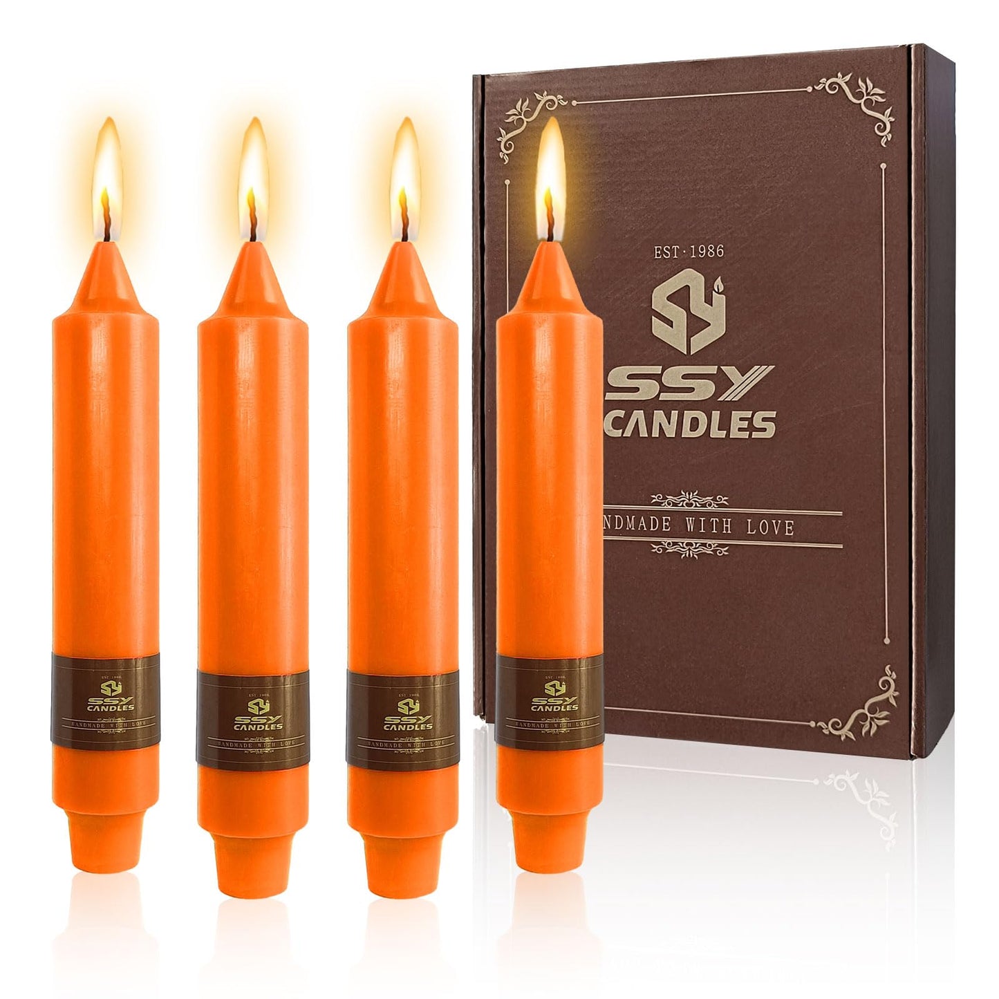 NJAO HOO Halloween Candlesticks Orange Short Taper Candle 7 Inch Unscented Dripless Tapered Candle Set for Home Dinner Fall Decor Party, 4 Pack