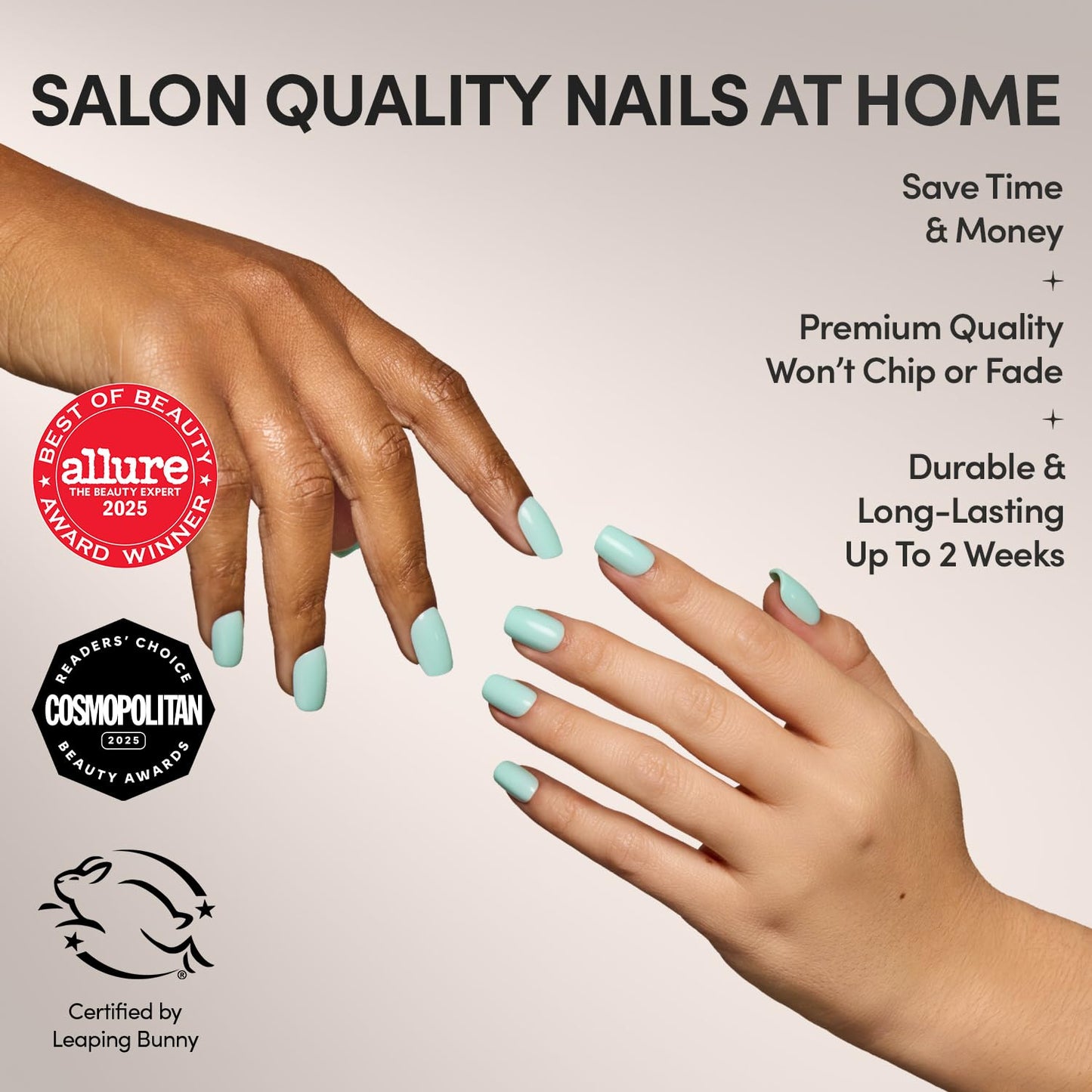 Glamnetic Press On Nails - Soft Teal | Short Squoval Light Blue Fake Nails with Glossy Finish, Salon Quality | 15 Sizes - 30 Nail Kit with Glue