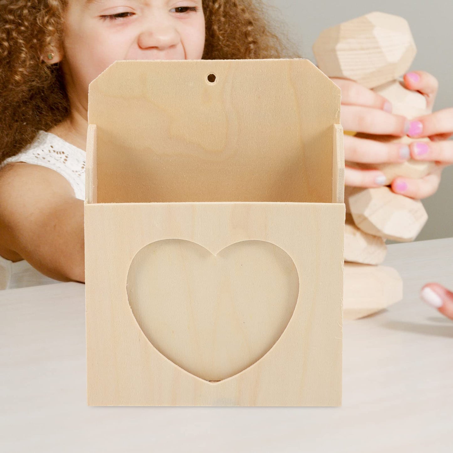 SEWACC Love Envelope Box 2Pcs Unfinished Wood Craft Kit for Kids Diy Painting and Decoration - Beige Photo and Mail Organizer