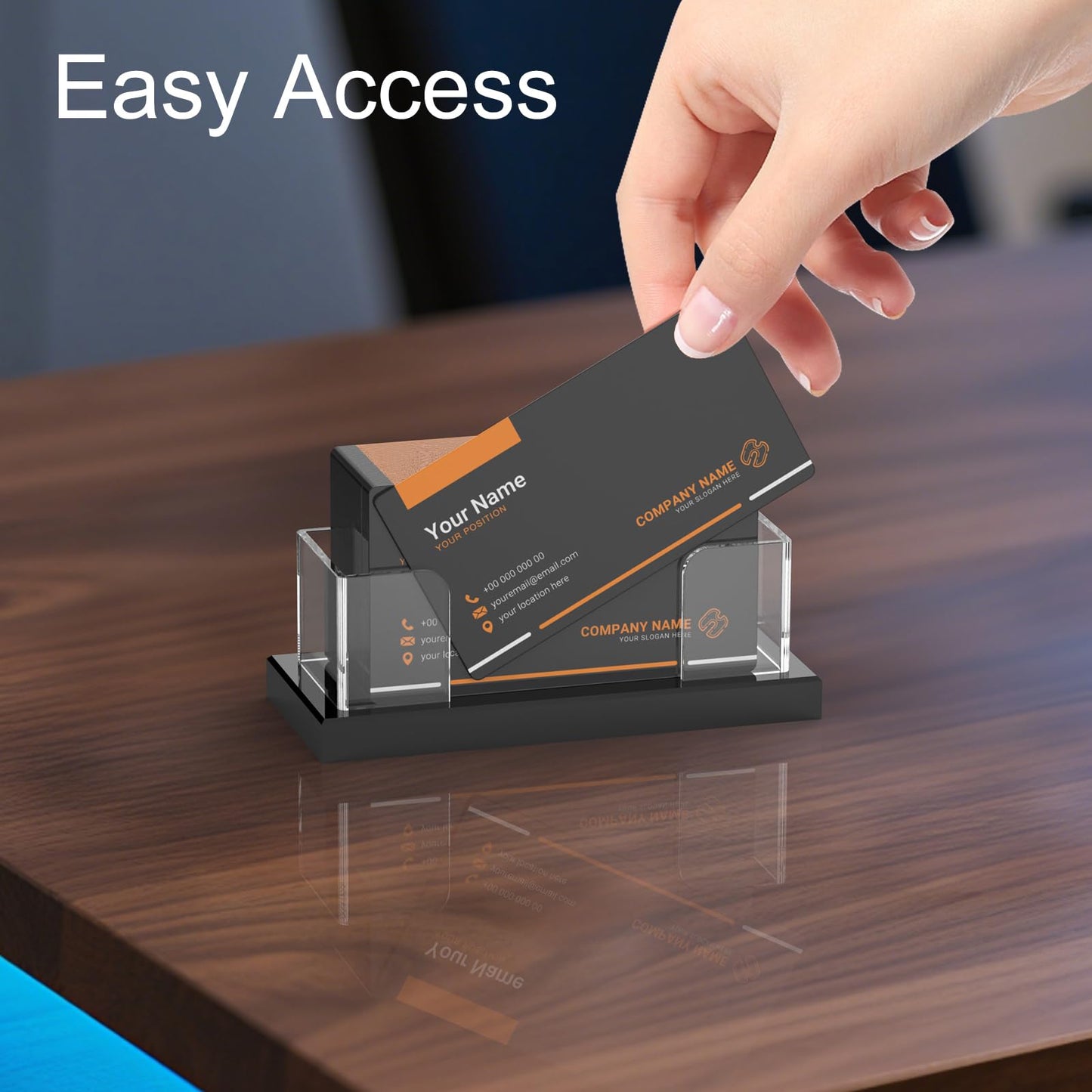 LUGUNU Acrylic Business Card Holder for Desk 2 Pack, Weighted Non-Slip Base Display Stand with 100-Card Capacity, Modern Professional Office Organizer for Home, Trade Shows, or Travel