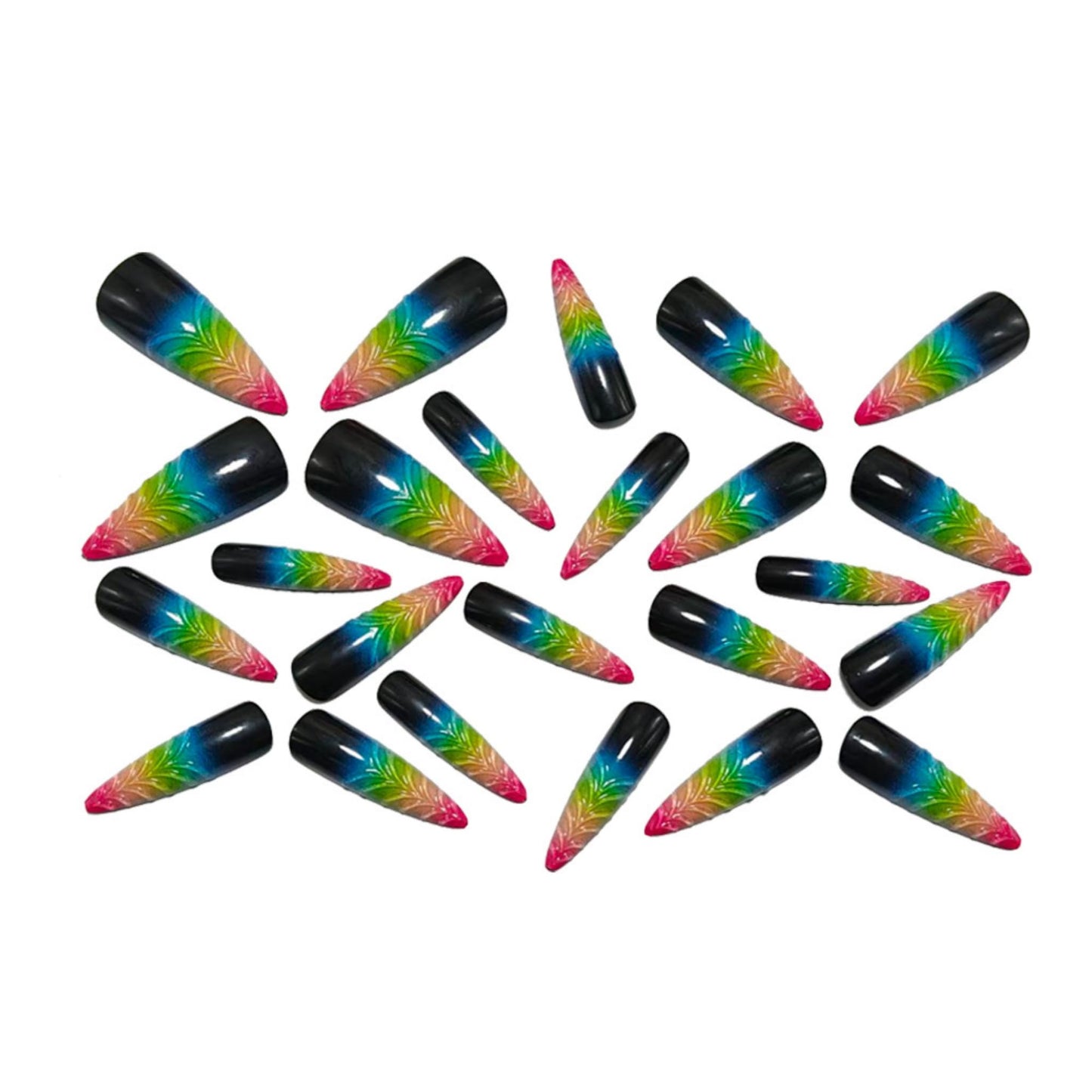 SEENEEY Long Press on Nails Stiletto Fake Nails Ombre Artificial Nail Extra Long Glitter Stick on Nail for Women 24pcs