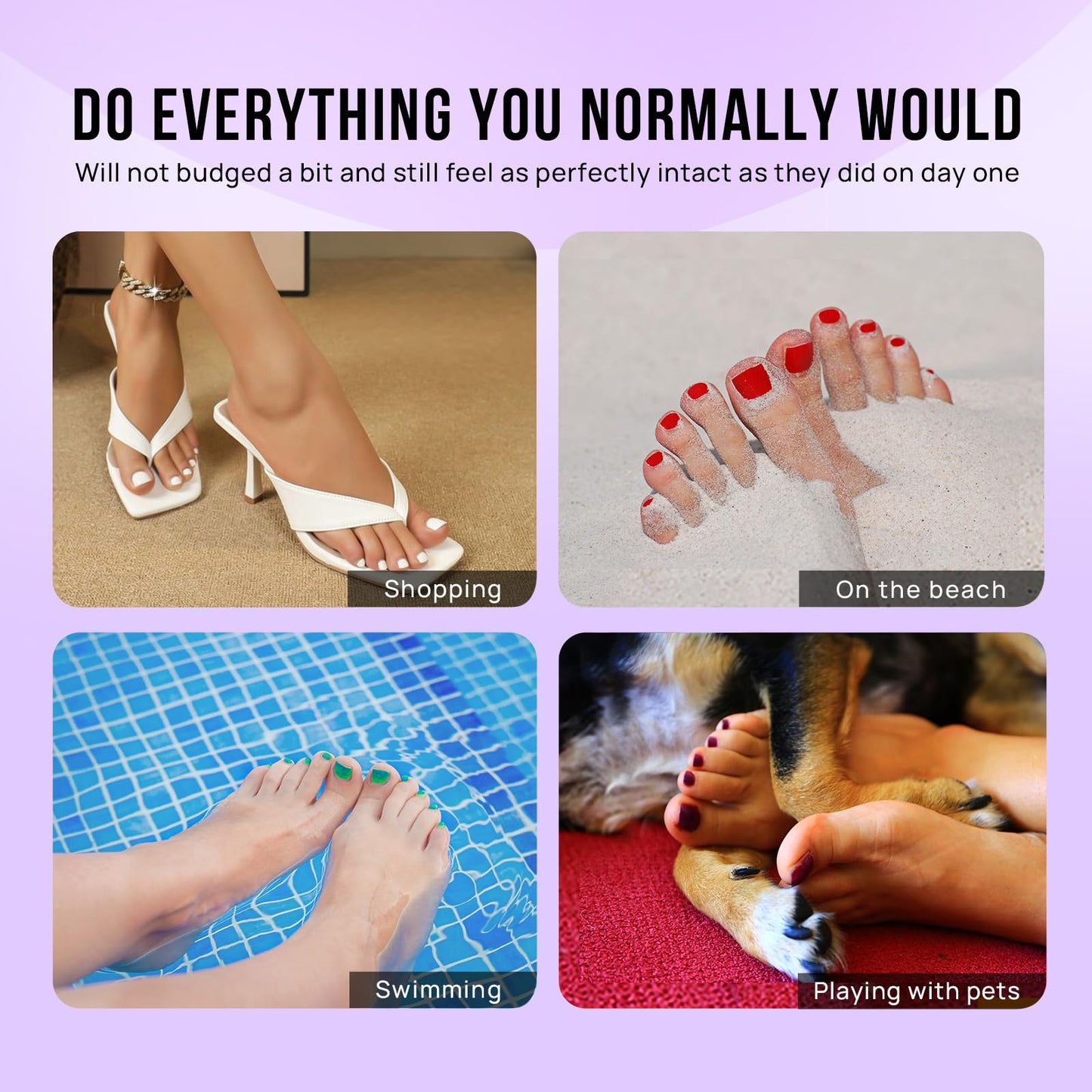 BTArtbox Press on Toenails Short, Pure Chic with Champ Set
