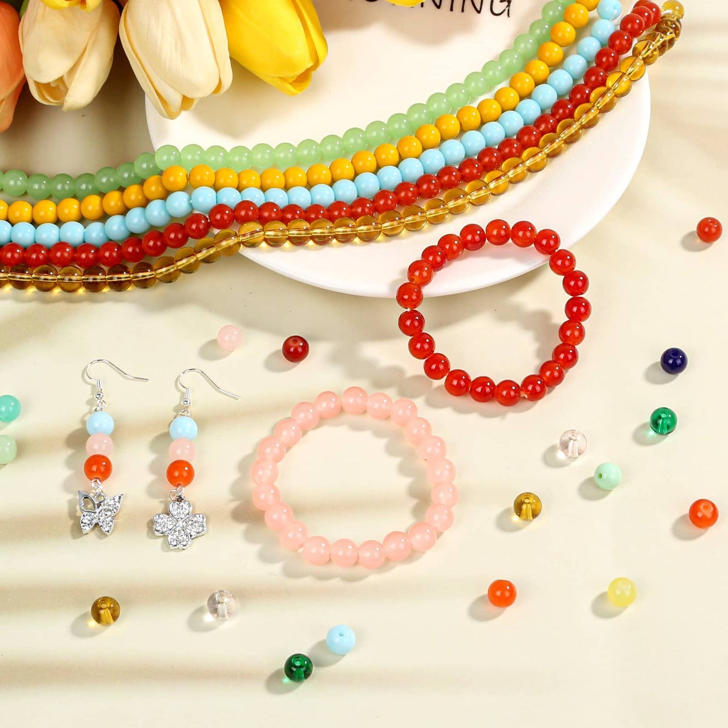 selizo 1250Pcs Glass Beads, 8mm Round, 25 Vibrant Colors, for Bracelets, Jewelry Making, DIY Crafts