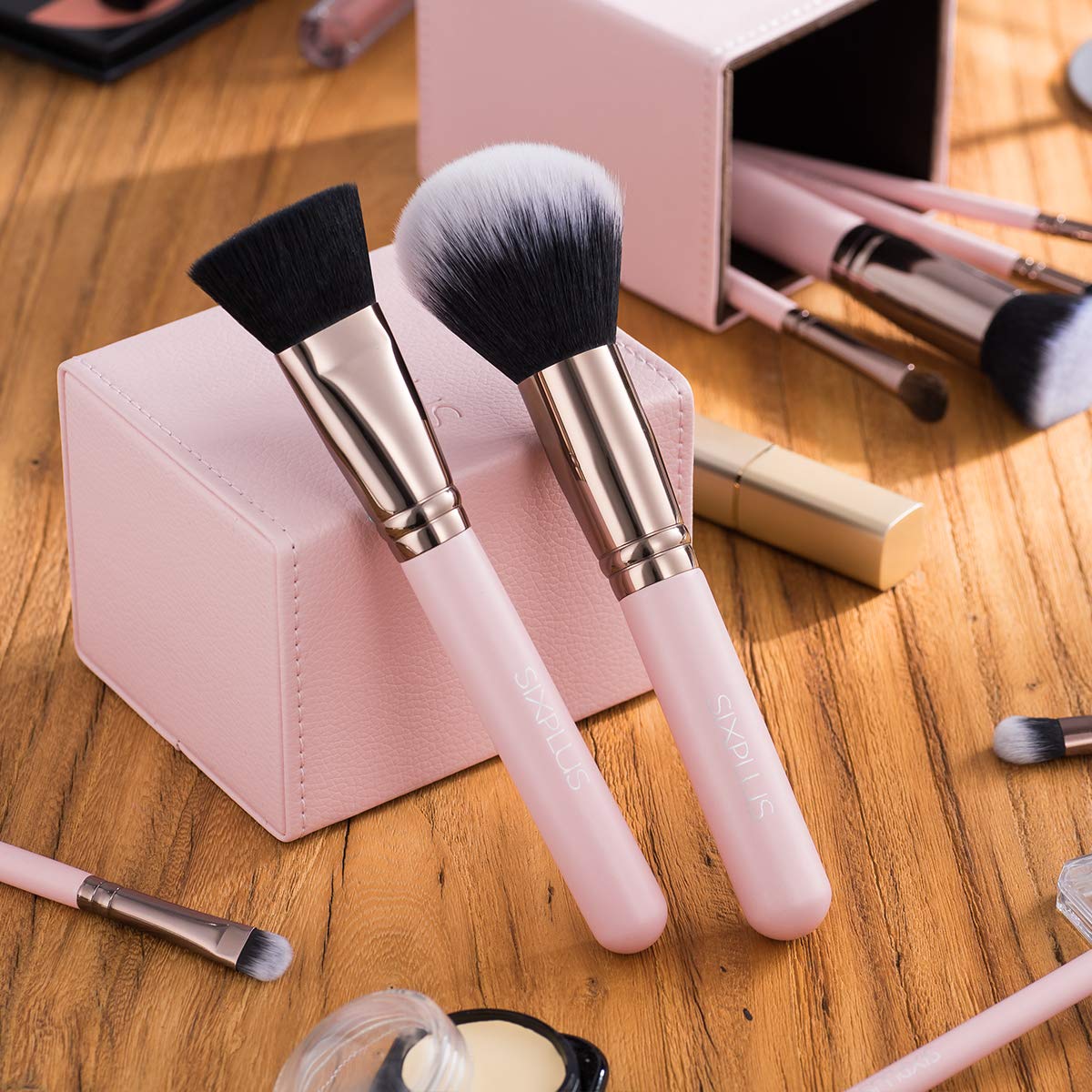 SIXPLUS Travel Makeup Brushes with Case, 15 Pcs Pink Makeup Brush Set Professional for Foundation Powder Concealer Eyeshadow Blush, Covers, Best Make Up Brush Kit Gift for Women Girlfriend Mom