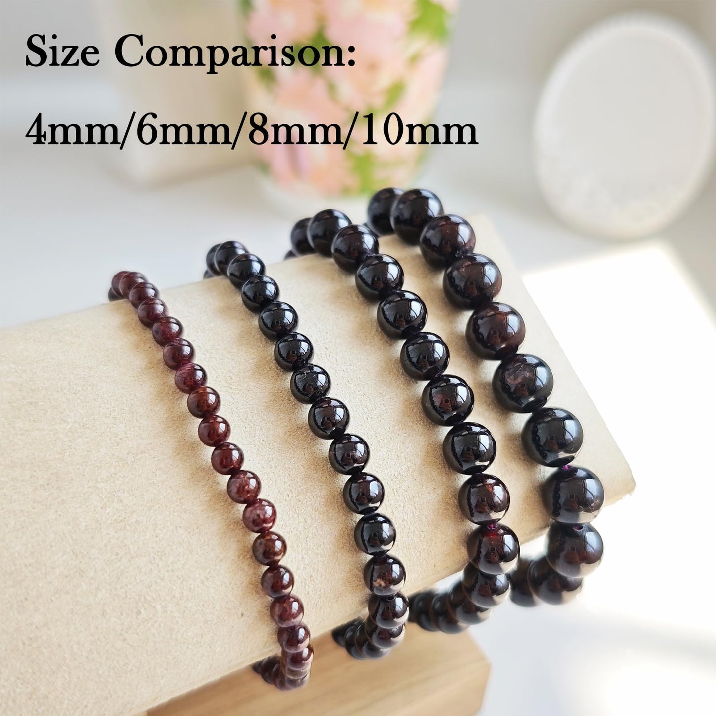 Handmade Natural Gemstone Elastic Bracelet - Healing Crystal Beads Jewelry, Unisex (Garnet, 8mm)