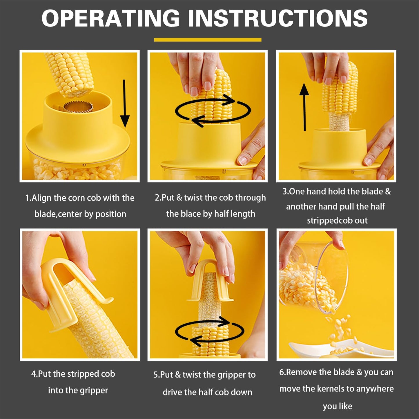 AACGIN Corn Cob Stripper, Corn Peeler for Corn on the Cob, Quick Corn Cutter Tool, Corn shucker off the Cob with Bowl & Safety Handle [Yellow]