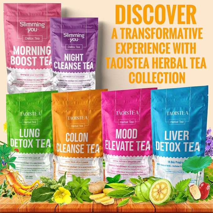 TAOISTEA Colon Cleanse Tea, Herbal Tea Blend with Senna, Peppermint, Dandelion Aloe Vera, Improve Digestive Health and Gental Gut Cleanse - 14 Bags