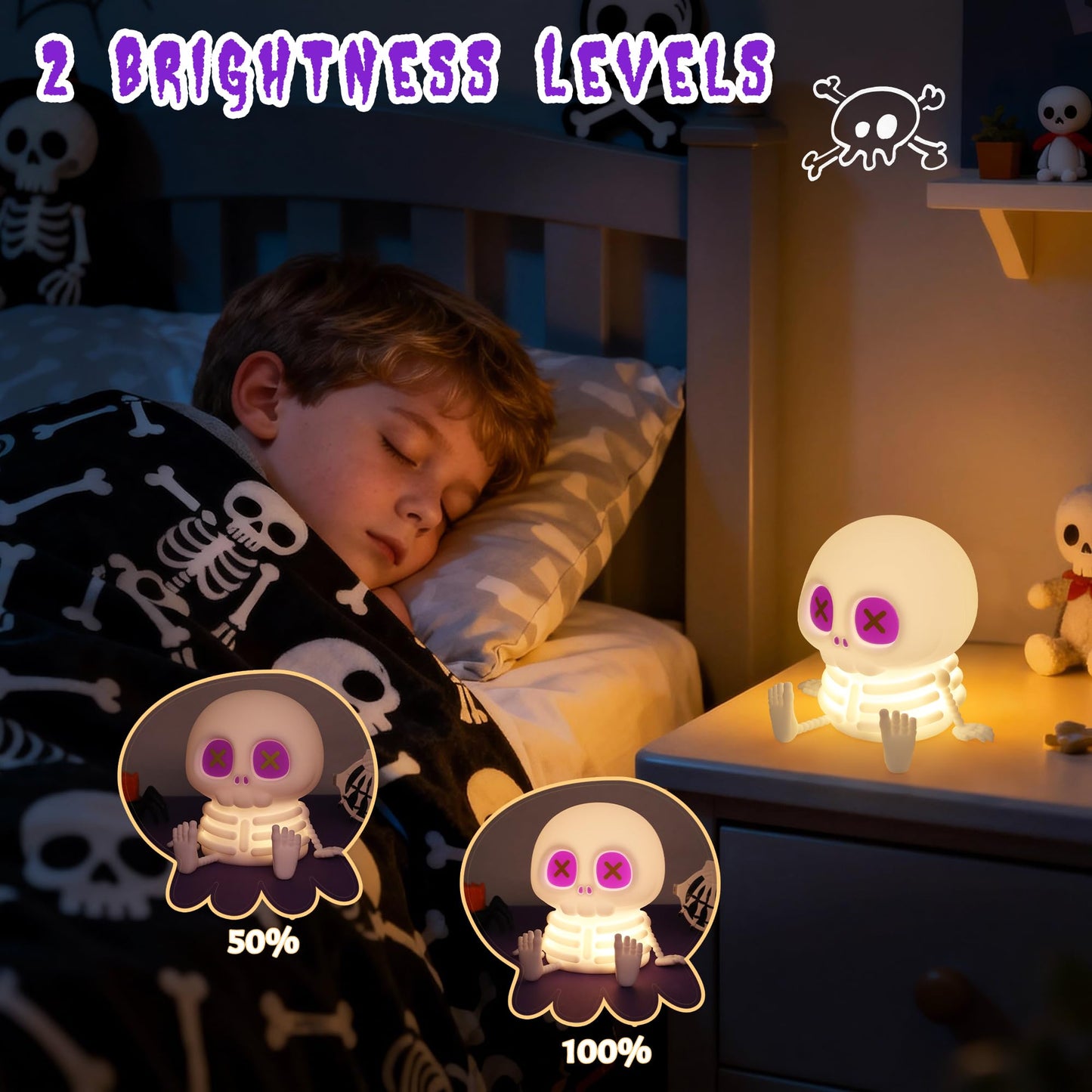 CoolGift Mart Skull Night Light, Silicone Touch Control Lamp. USB Rechargeable with Timer & Brightness Adjustment, Creates Customizable Glow for Gaming Room, Bedside, or Halloween Decor