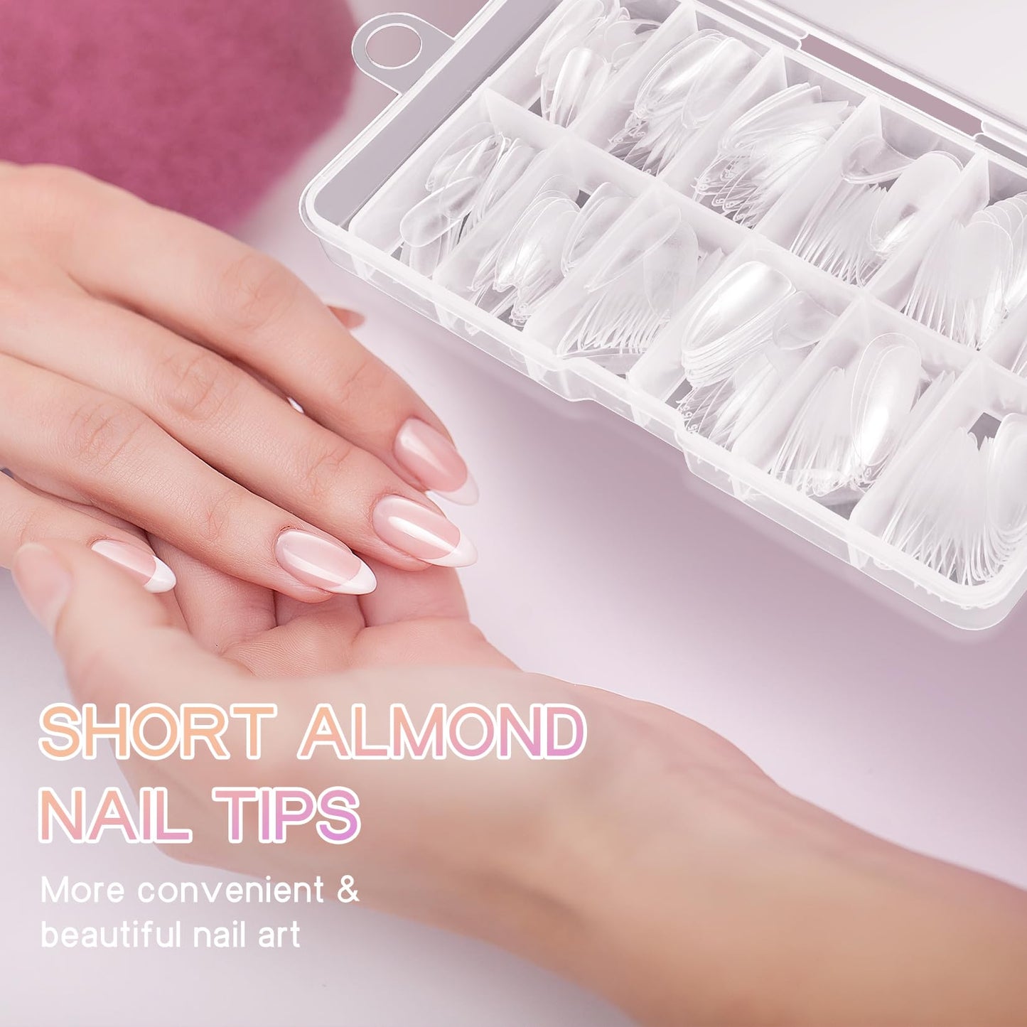Ranrose Almond Nail Tips 240pcs Half Matte Full Cover False Nail Soft Gel Acrylic Nails Extension Tips 12 Sizes Press on Nails Home Salon DIY Gift for Women