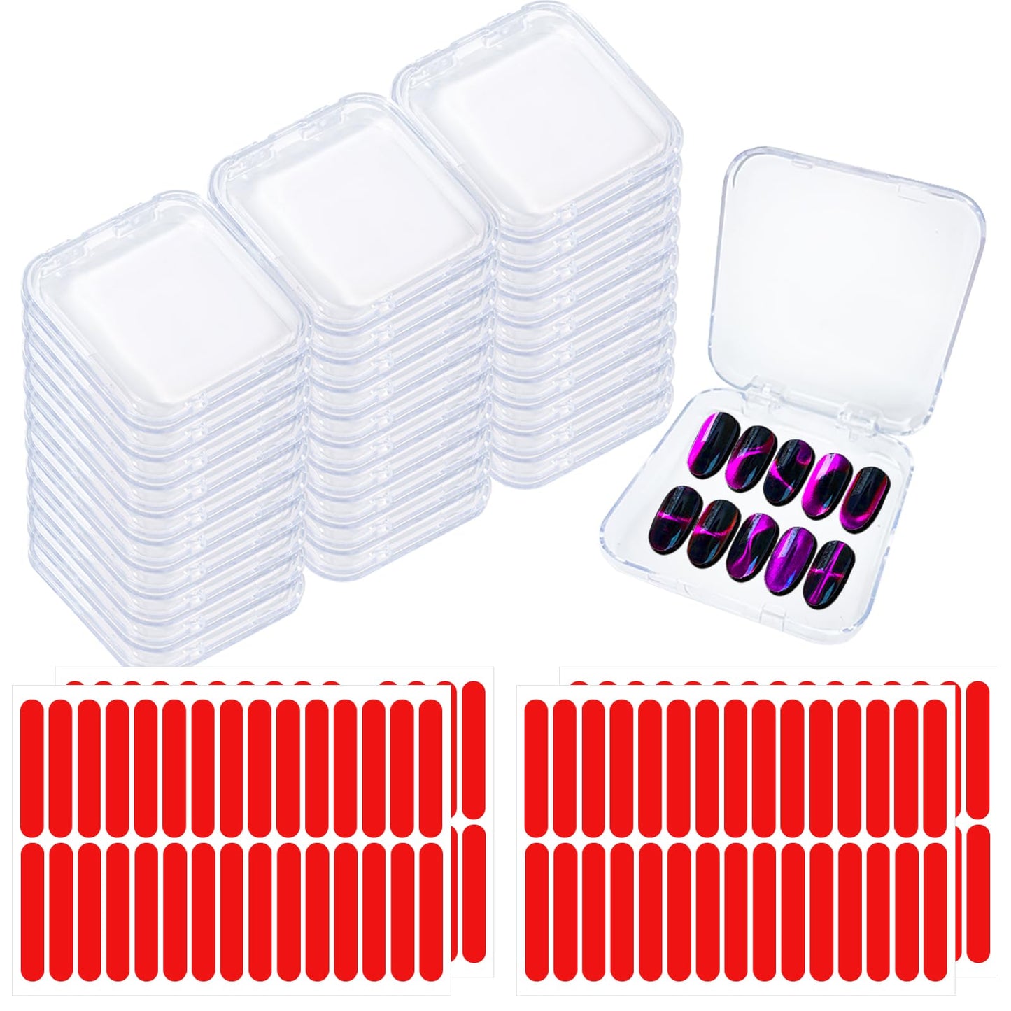 Press on Nail Box,30 Sets Display Case Artificial Nail Display Storage Box with 60 Pcs Adhesive Double Sided Tape Acrylic Nail Box Press On Nail Packaging for Nail Salon
