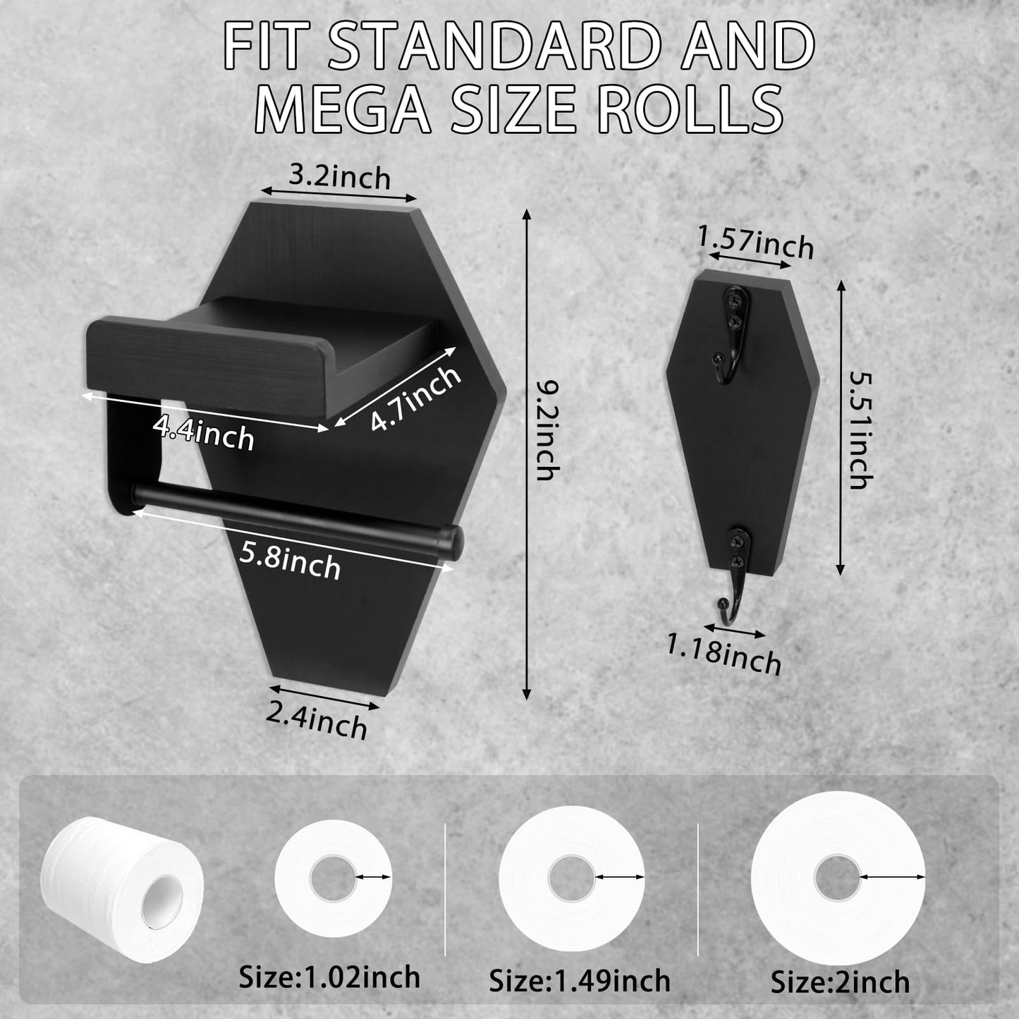 Goth Coffin Toilet Paper Holder with Phone Shelf - Black Wooden Gothic Holder, Funny Halloween Bathroom Decor, Spooky Gothic Coffin Decor, Ideal for Gothic Bathroom Decor (with Coffin Key Holder)